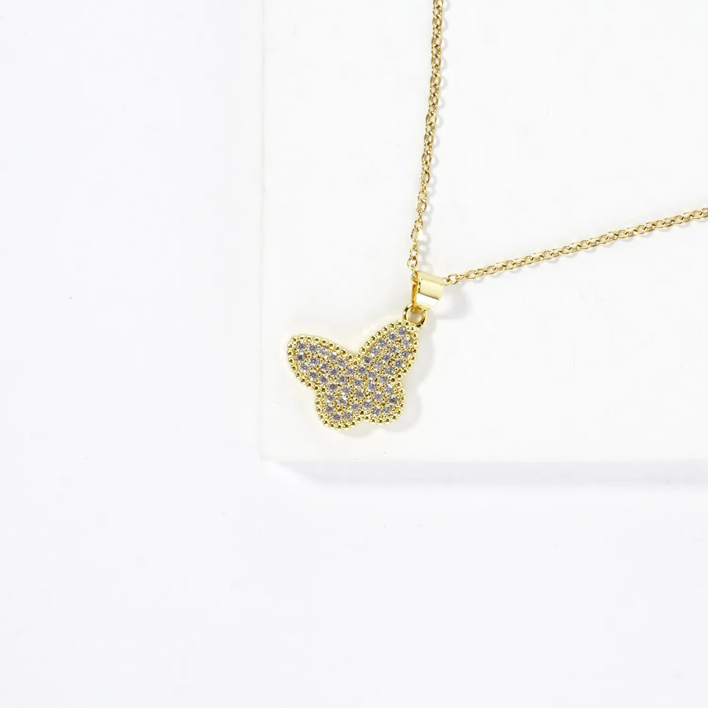Micro Pave Stainless Steel Tiny Butterfly Necklace