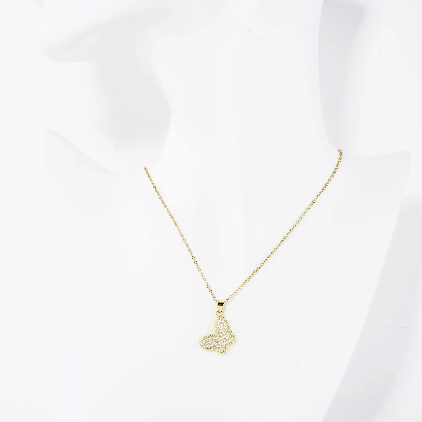 Micro Pave Stainless Steel Tiny Butterfly Necklace