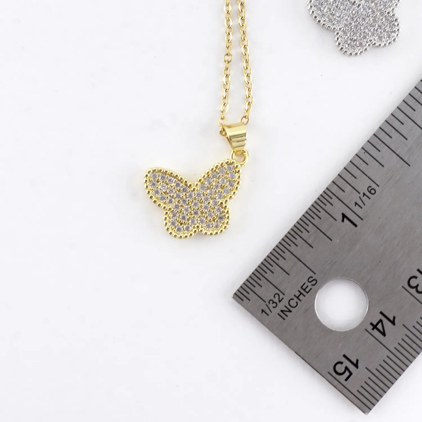 Micro Pave Stainless Steel Tiny Butterfly Necklace