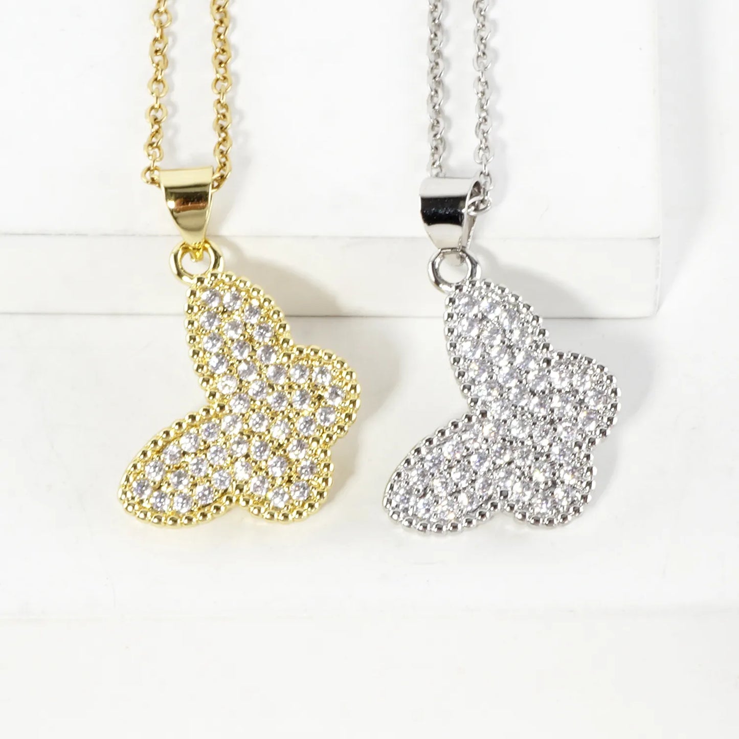 Micro Pave Stainless Steel Tiny Butterfly Necklace
