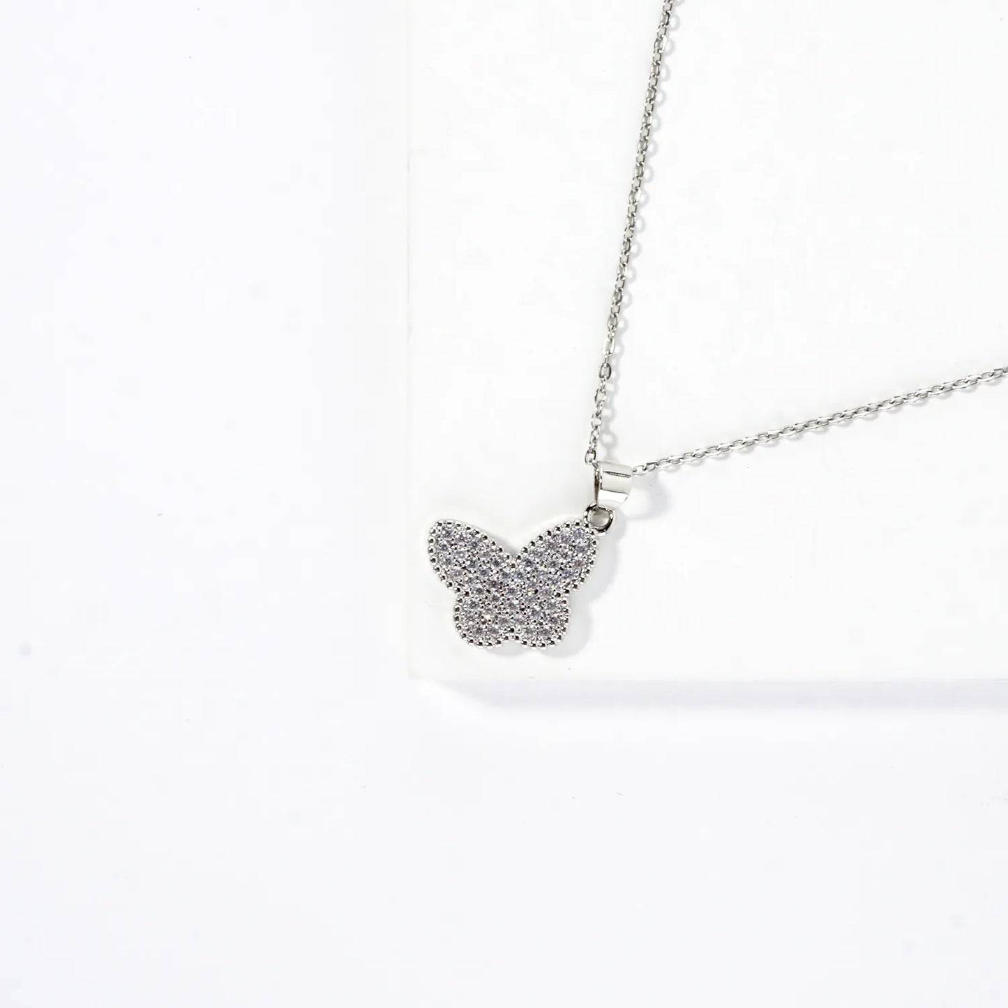 Micro Pave Stainless Steel Tiny Butterfly Necklace