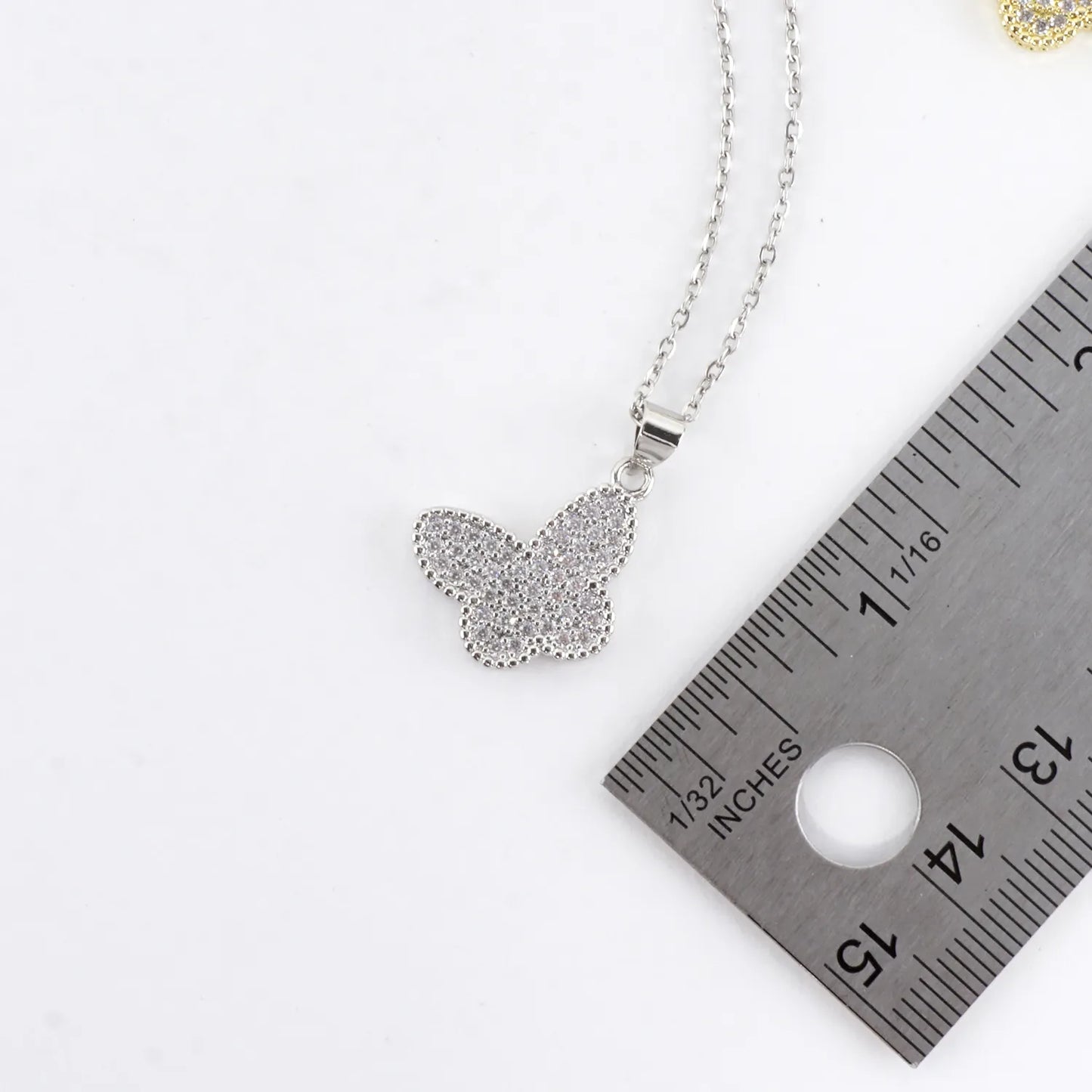 Micro Pave Stainless Steel Tiny Butterfly Necklace
