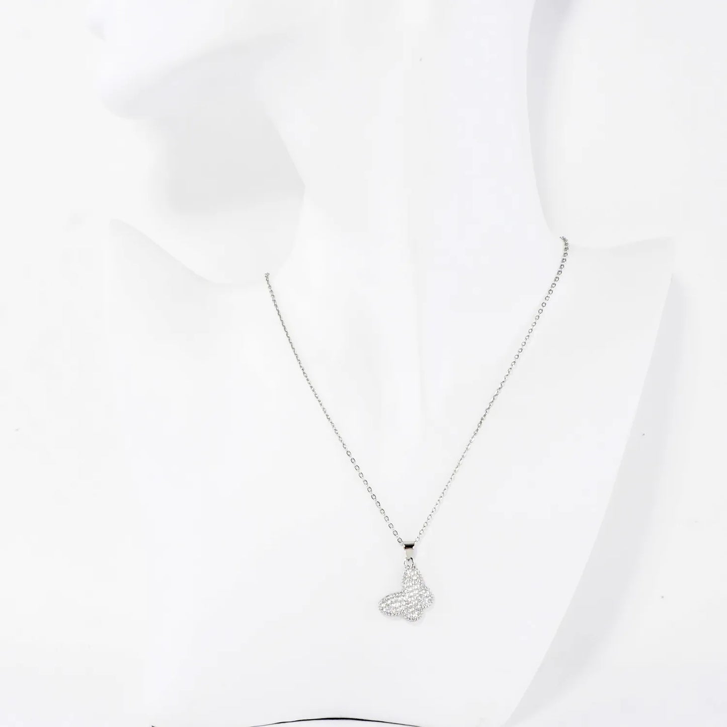 Micro Pave Stainless Steel Tiny Butterfly Necklace