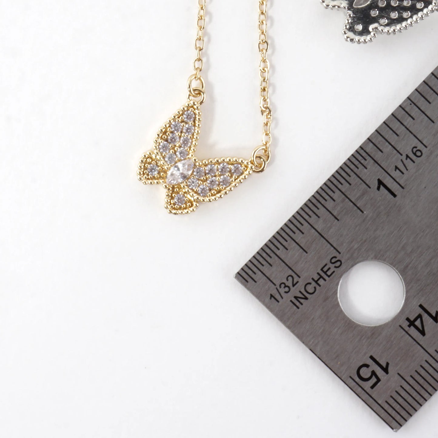 Micro Pave Tiny Butterfly Stainless Steel Necklace