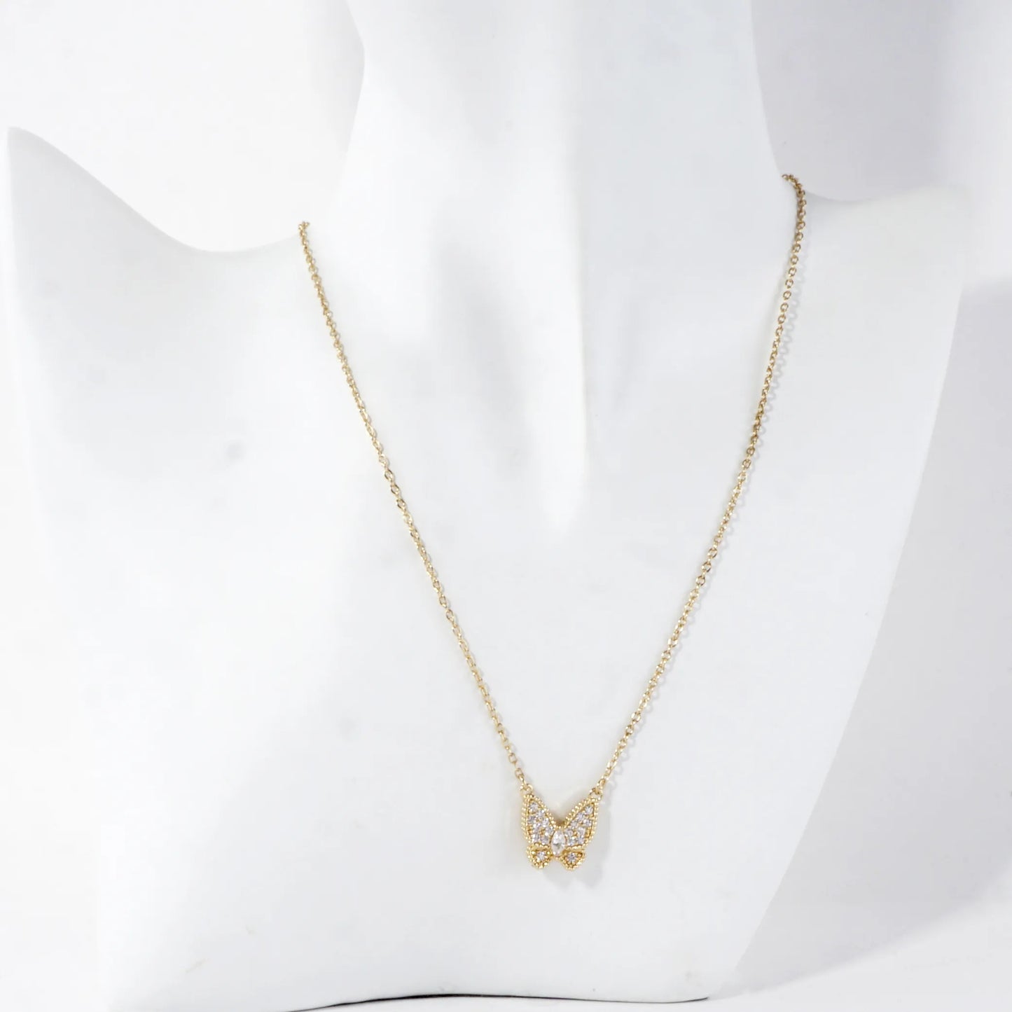 Micro Pave Tiny Butterfly Stainless Steel Necklace