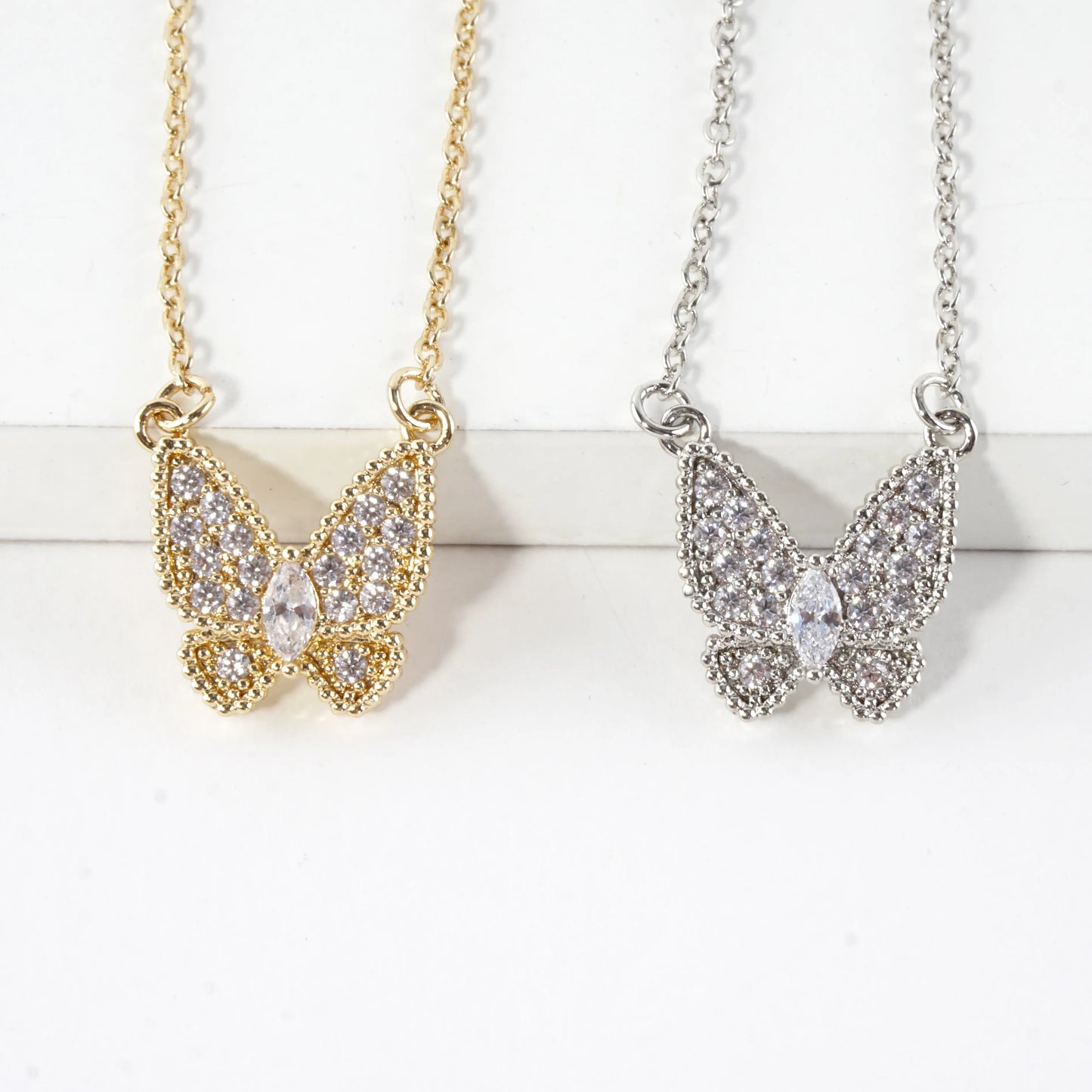 Micro Pave Tiny Butterfly Stainless Steel Necklace