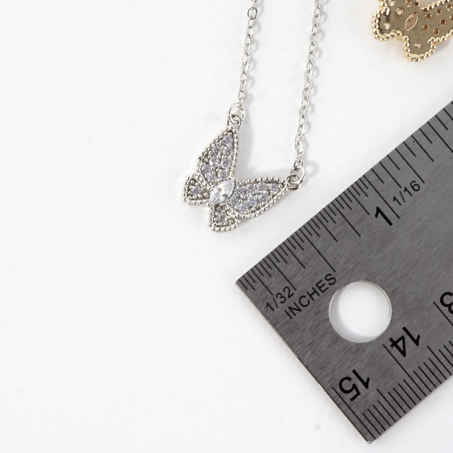 Micro Pave Tiny Butterfly Stainless Steel Necklace