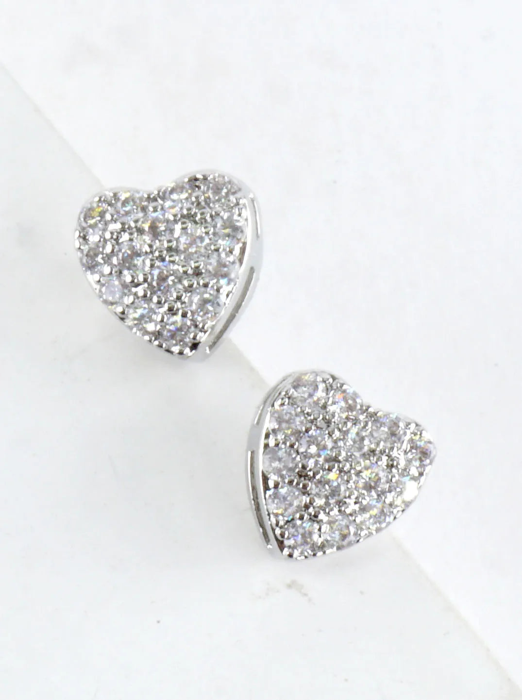 Mini Cubic Zirconia Pave Heart Stud Post Earrings