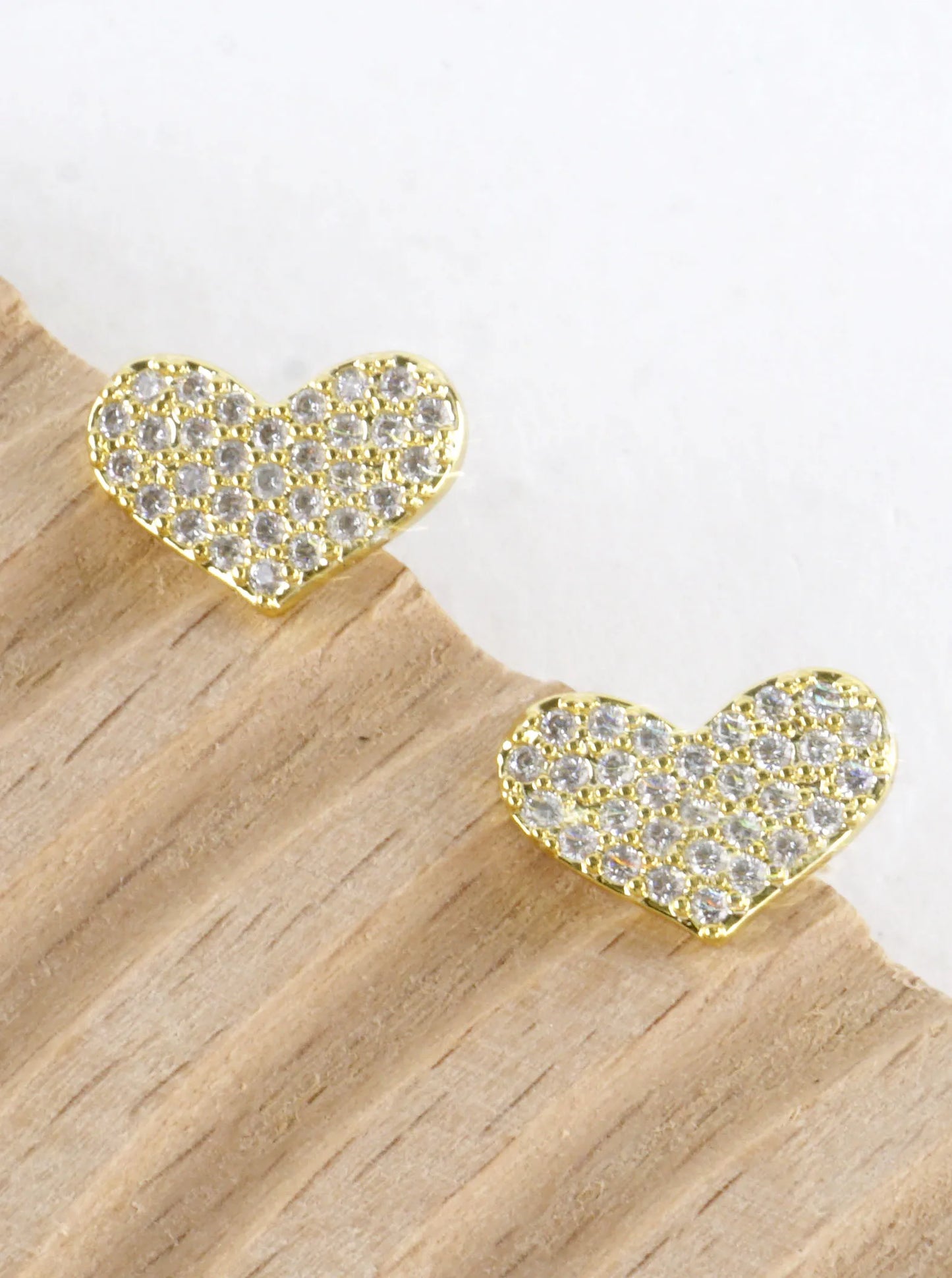 Mini Wide Heart Cubic Zirconia Pave Stud Earrings