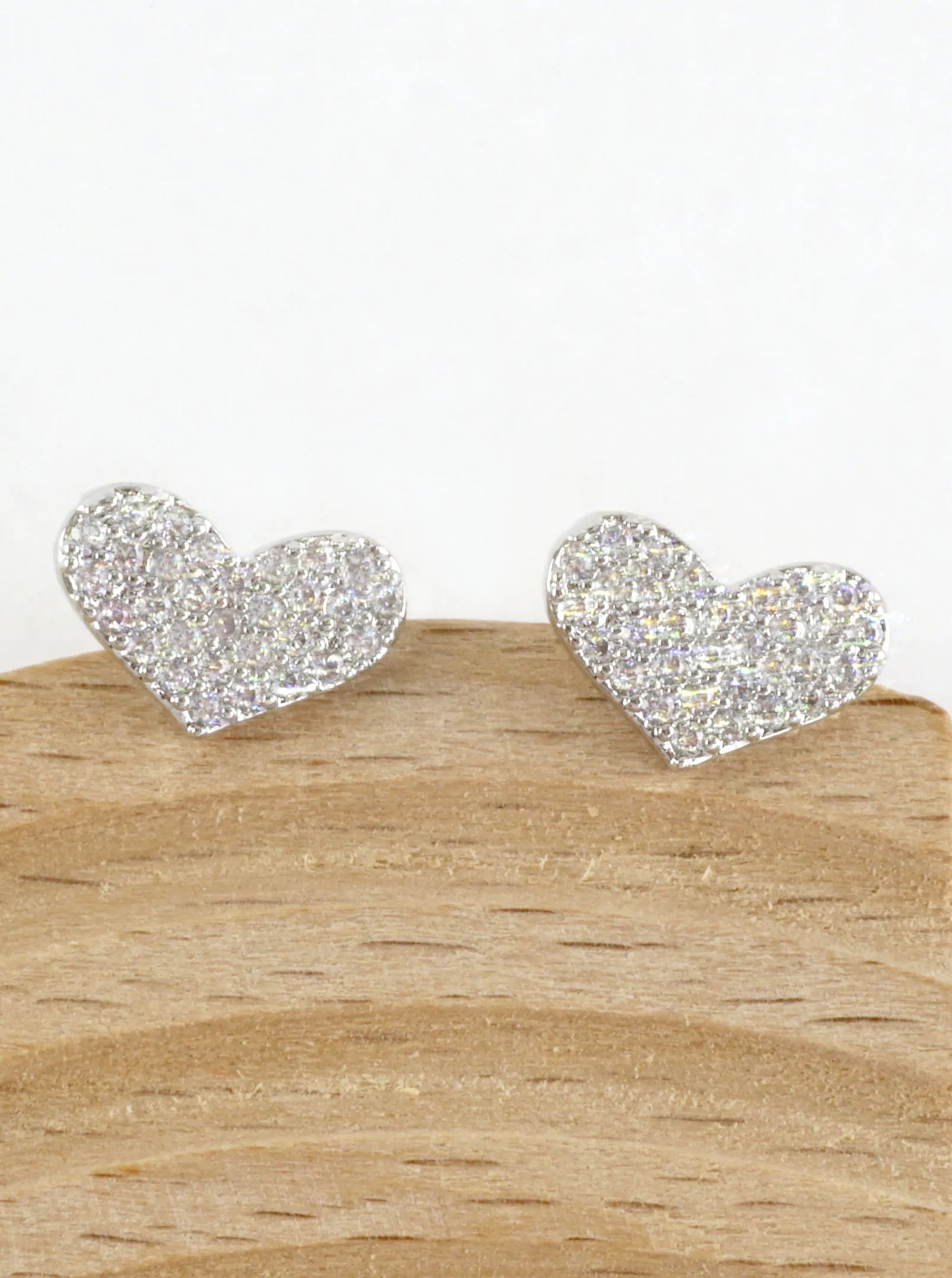 Mini Wide Heart Cubic Zirconia Pave Stud Earrings