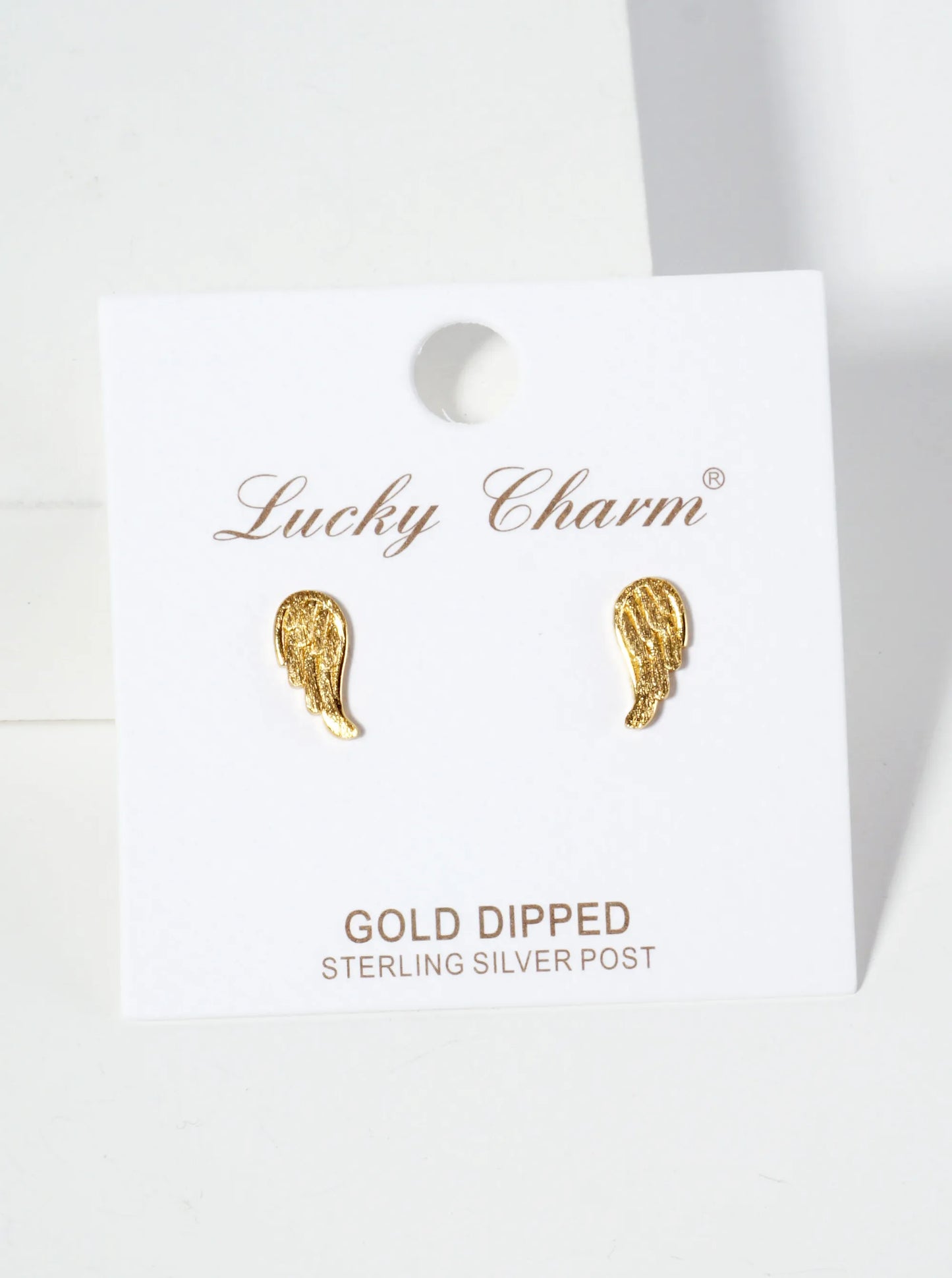 Minimalist 18K-Gold-Dipped Brass Brushed-Texture Angel-Wings Stud Earrings