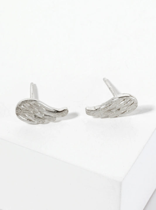 Minimalist 18K-Gold-Dipped Brass Brushed-Texture Angel-Wings Stud Earrings