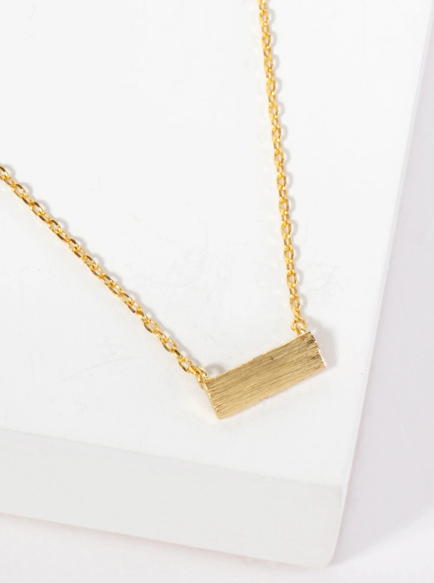 Minimalist 18K-Gold-Dipped Brushed-Texture Rectangular Pendant Necklace