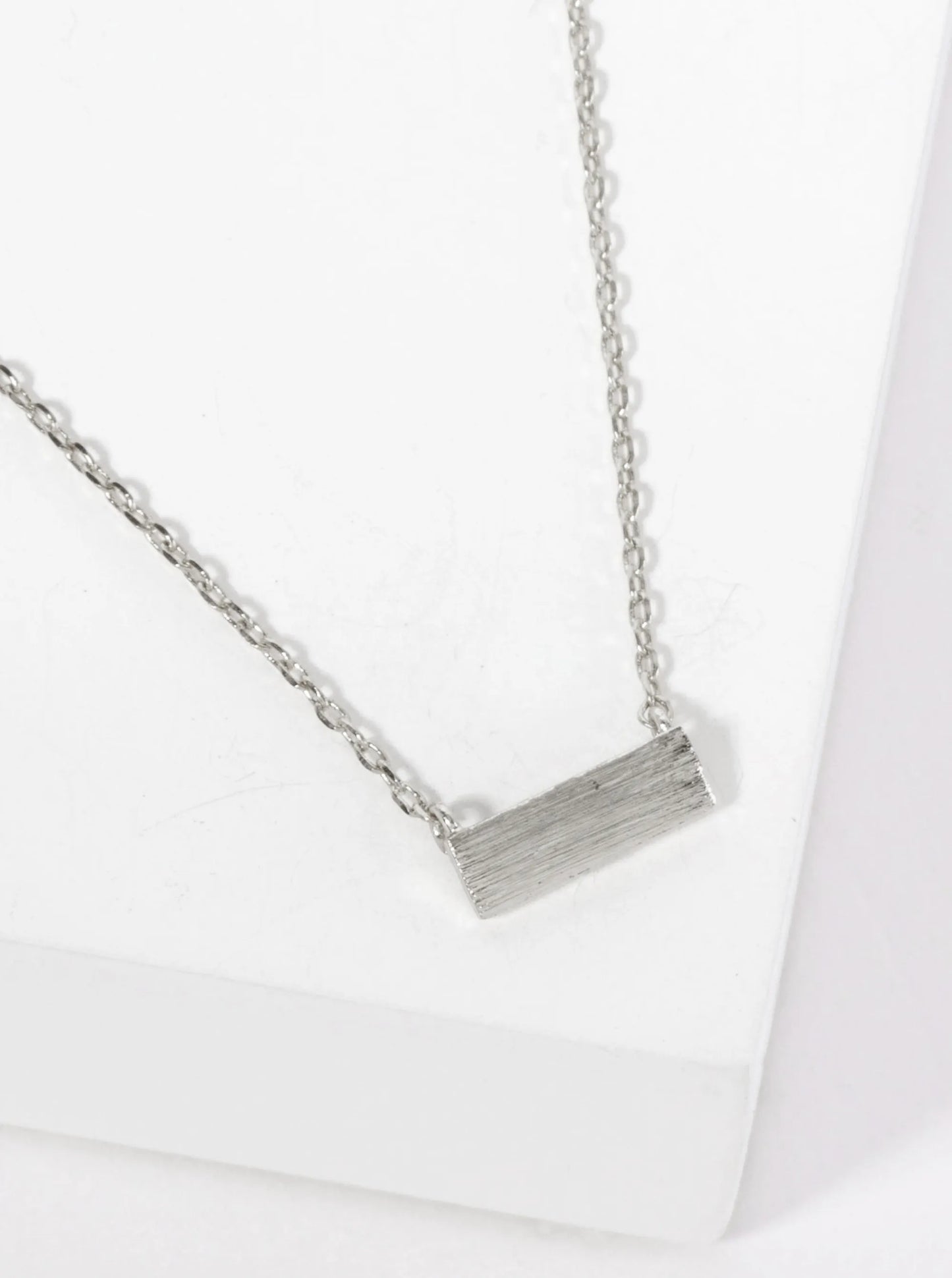 Minimalist 18K-Gold-Dipped Brushed-Texture Rectangular Pendant Necklace