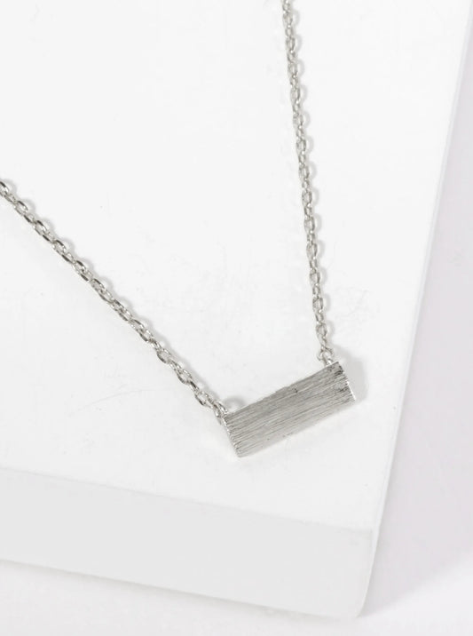 Minimalist 18K-Gold-Dipped Brushed-Texture Rectangular Pendant Necklace