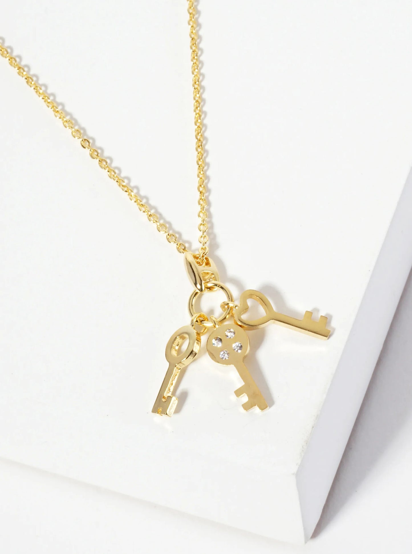 Minimalist 18K-Gold-Dipped CZ Brass Three Keys Pendant Necklace