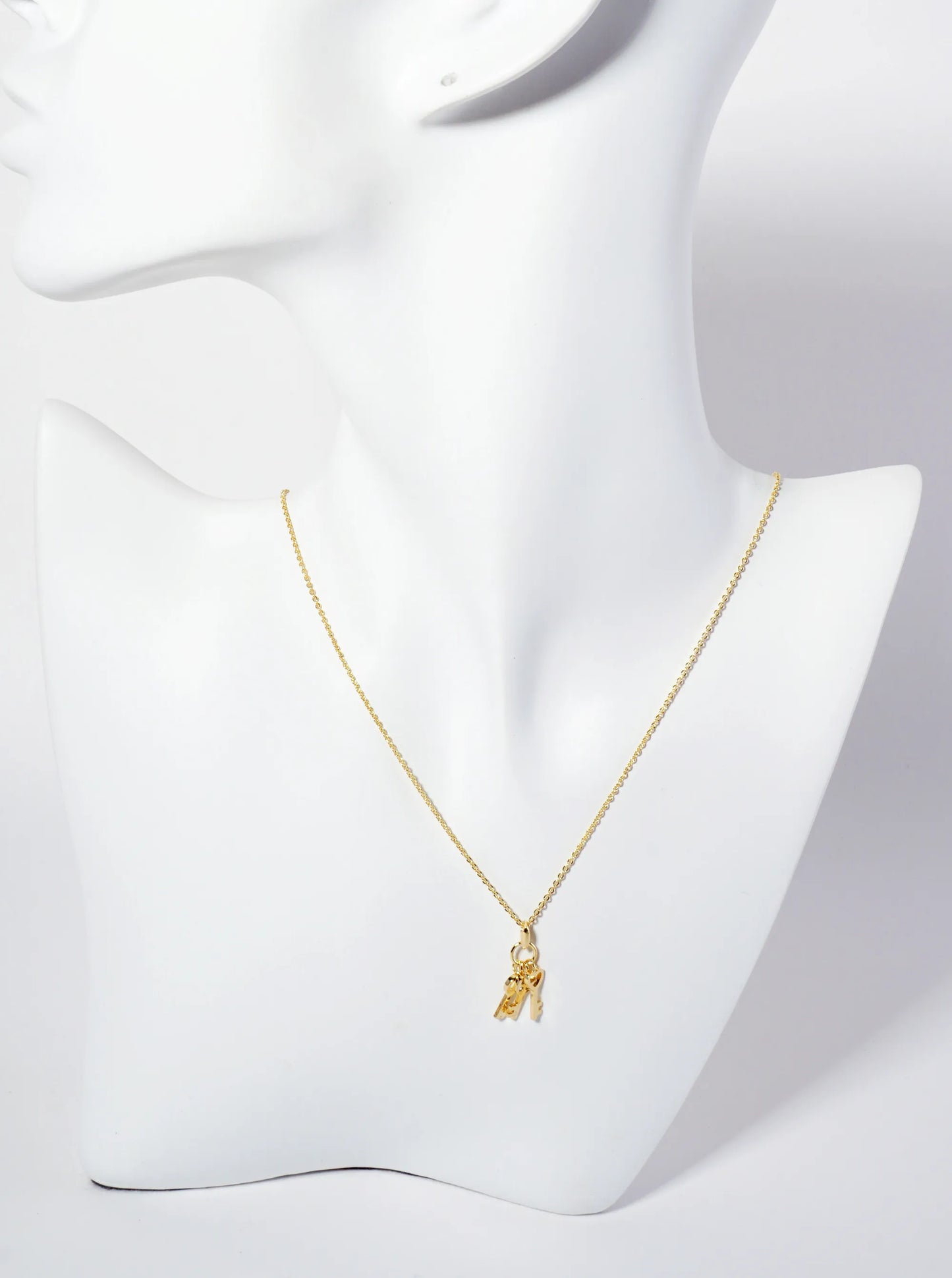 Minimalist 18K-Gold-Dipped CZ Brass Three Keys Pendant Necklace
