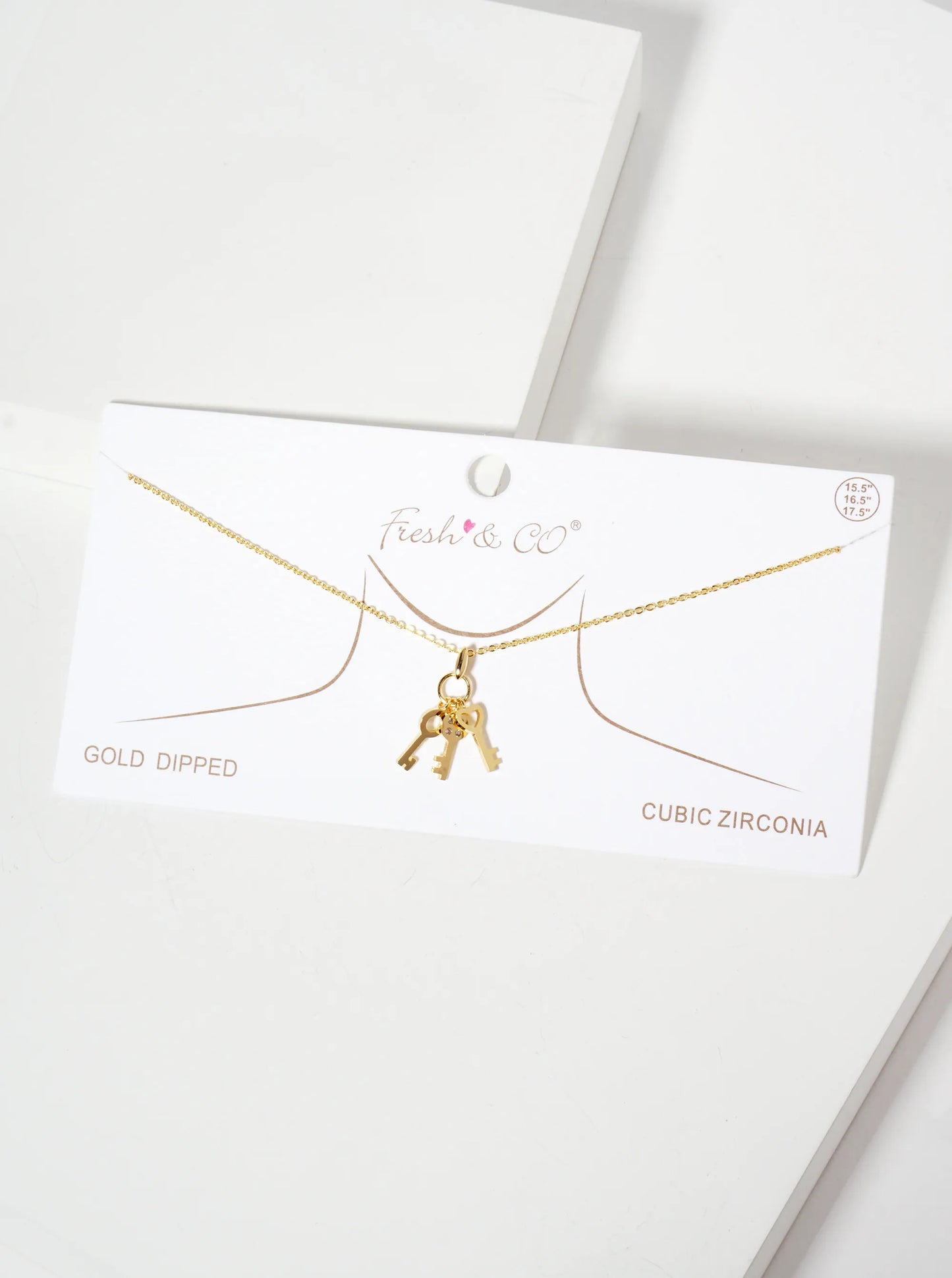 Minimalist 18K-Gold-Dipped CZ Brass Three Keys Pendant Necklace