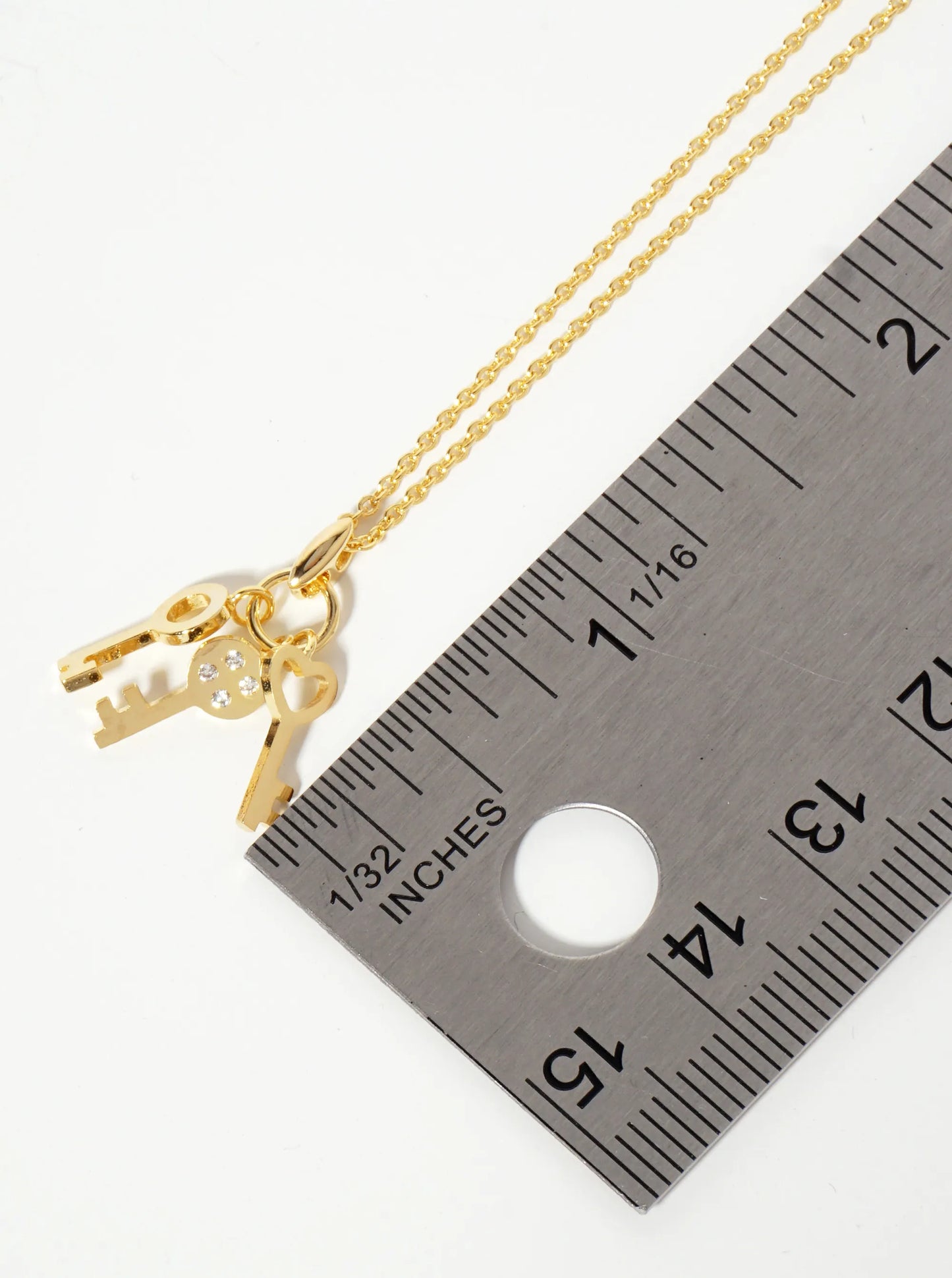 Minimalist 18K-Gold-Dipped CZ Brass Three Keys Pendant Necklace