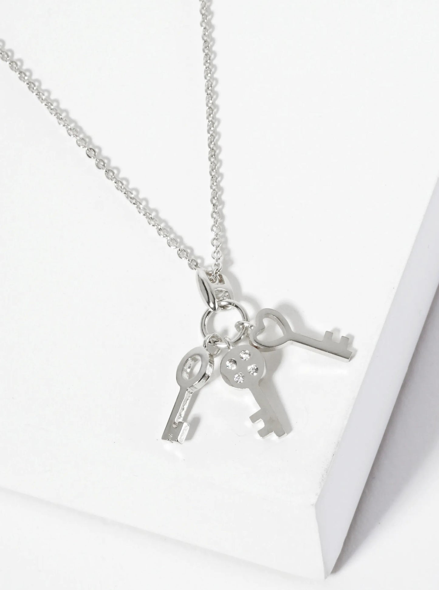 Minimalist 18K-Gold-Dipped CZ Brass Three Keys Pendant Necklace