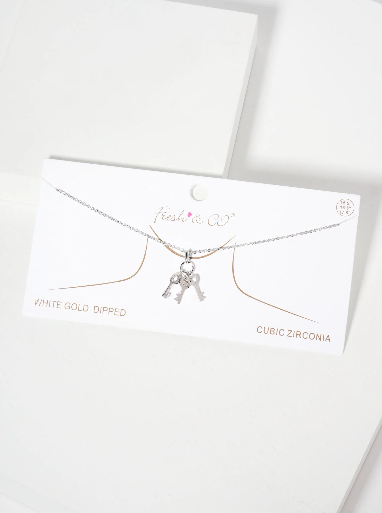 Minimalist 18K-Gold-Dipped CZ Brass Three Keys Pendant Necklace
