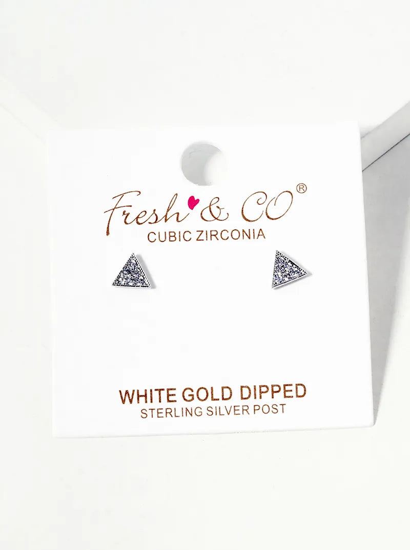 Minimalist 18K-Gold-Dipped CZ-Pave 4mm Triangle Post Stud Earrings