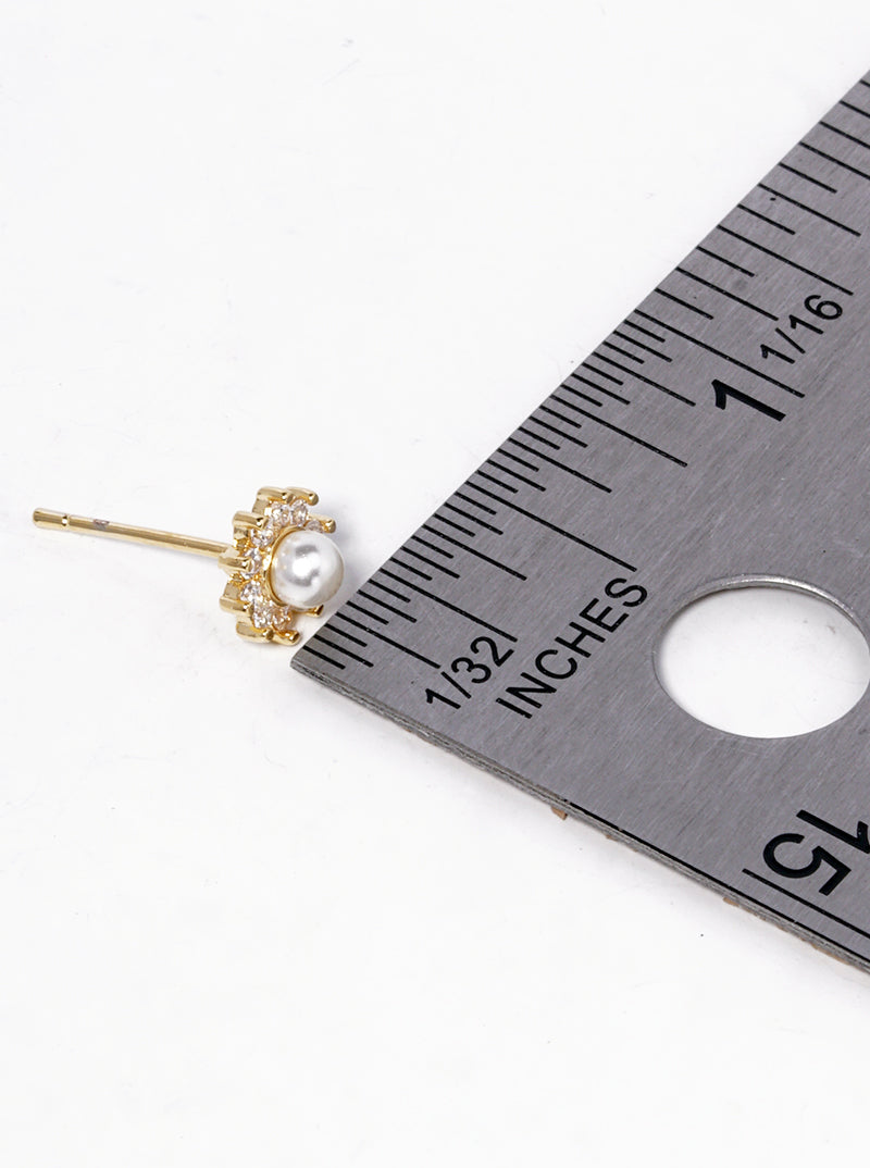 Minimalist 18K-Gold-Dipped CZ Pearl Flower Stud Earrings
