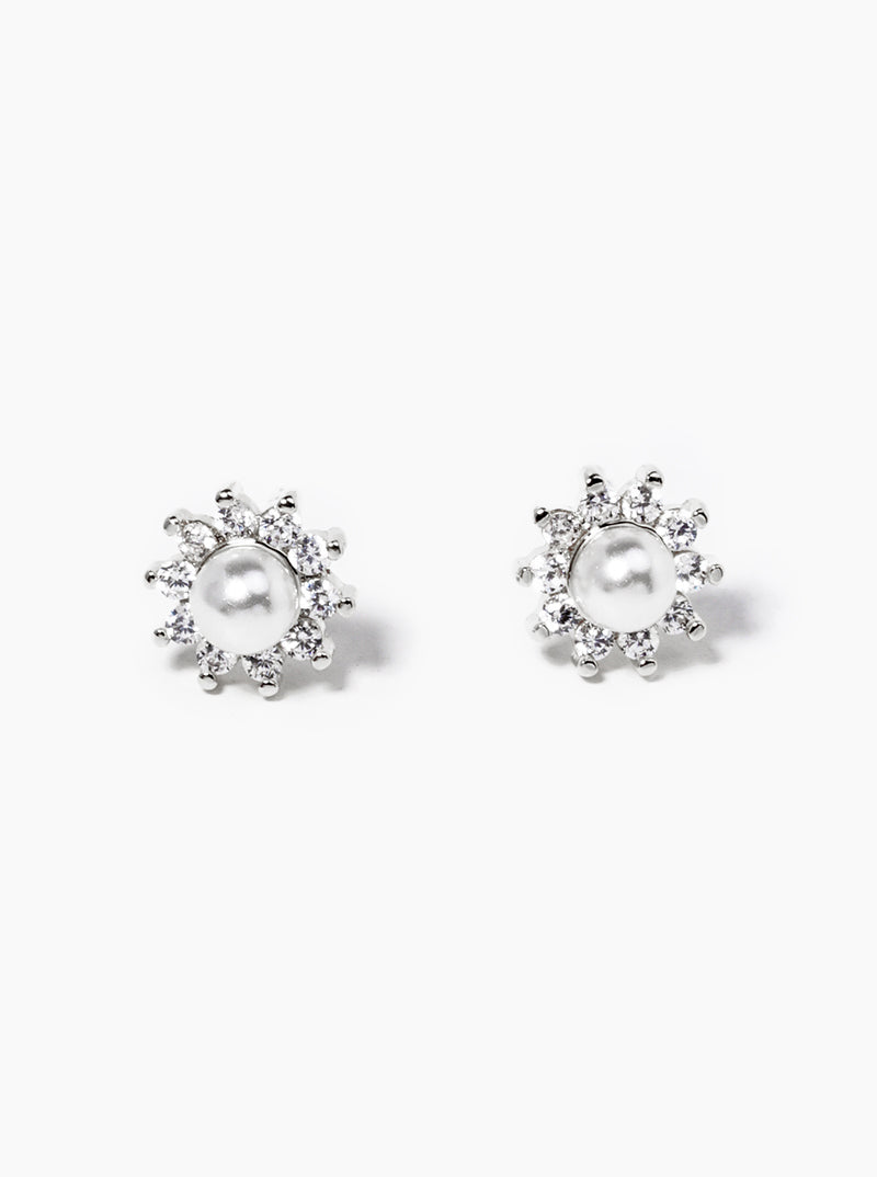 Minimalist 18K-Gold-Dipped CZ Pearl Flower Stud Earrings