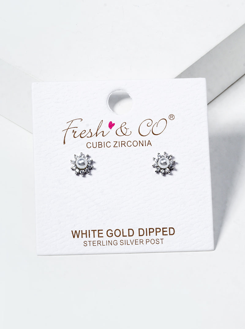18K Gold Dipped CZ Pave Hexagon Post Stud Earrings