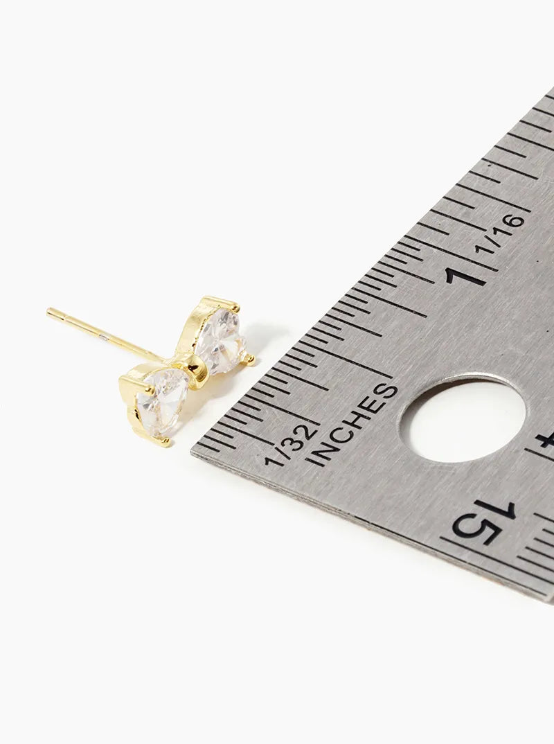 Minimalist 18K-Gold-Dipped CZ Ribbon Bow Stud Earrings