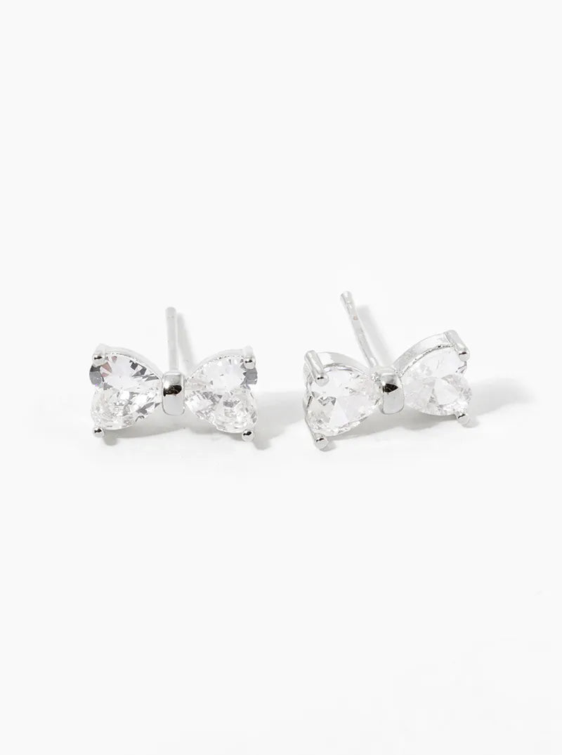 Minimalist 18K-Gold-Dipped CZ Ribbon Bow Stud Earrings