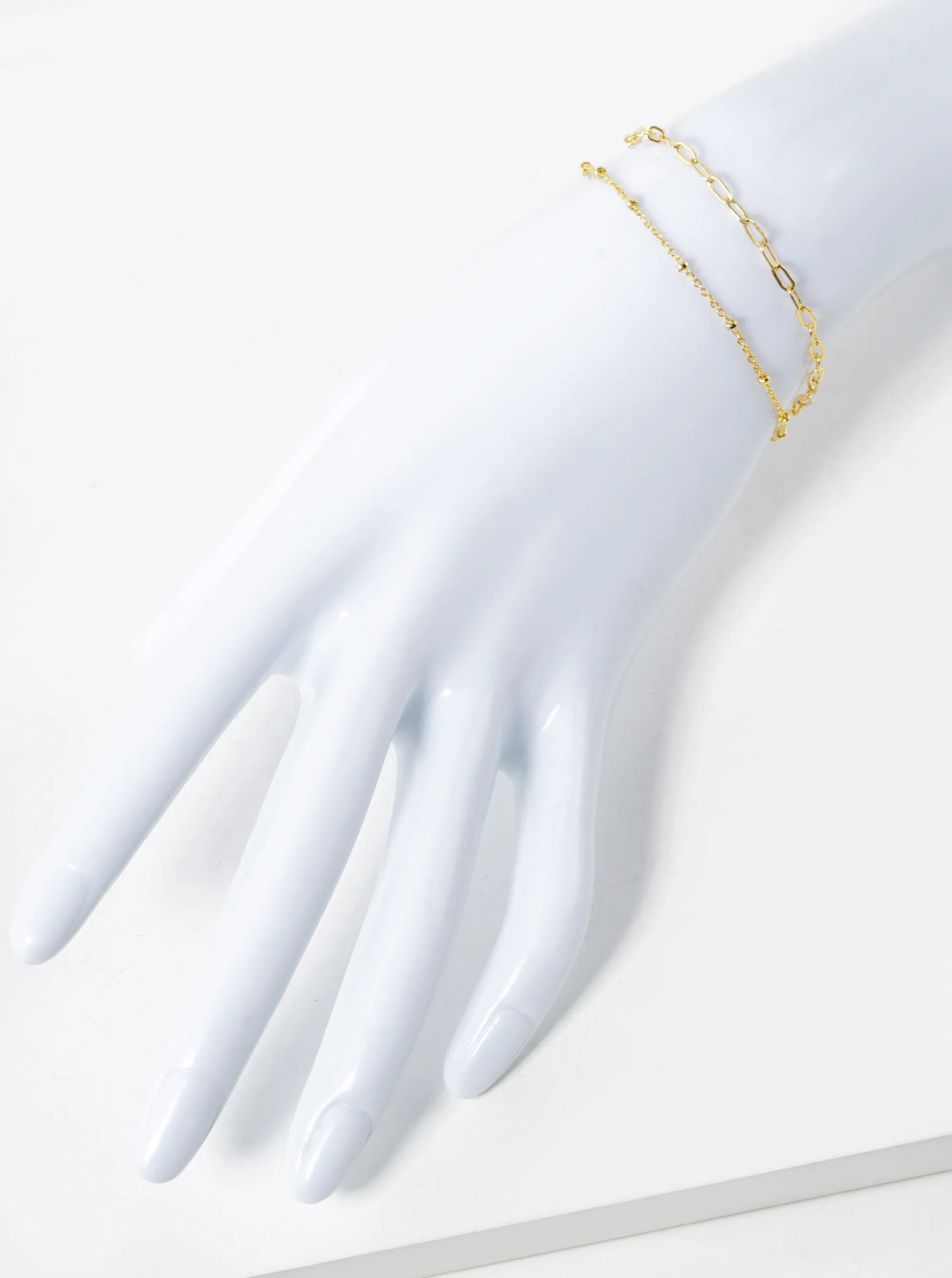 Minimalist 18K Gold Dipped Delicate Brass Double Chain Pull-Tie Bracelet