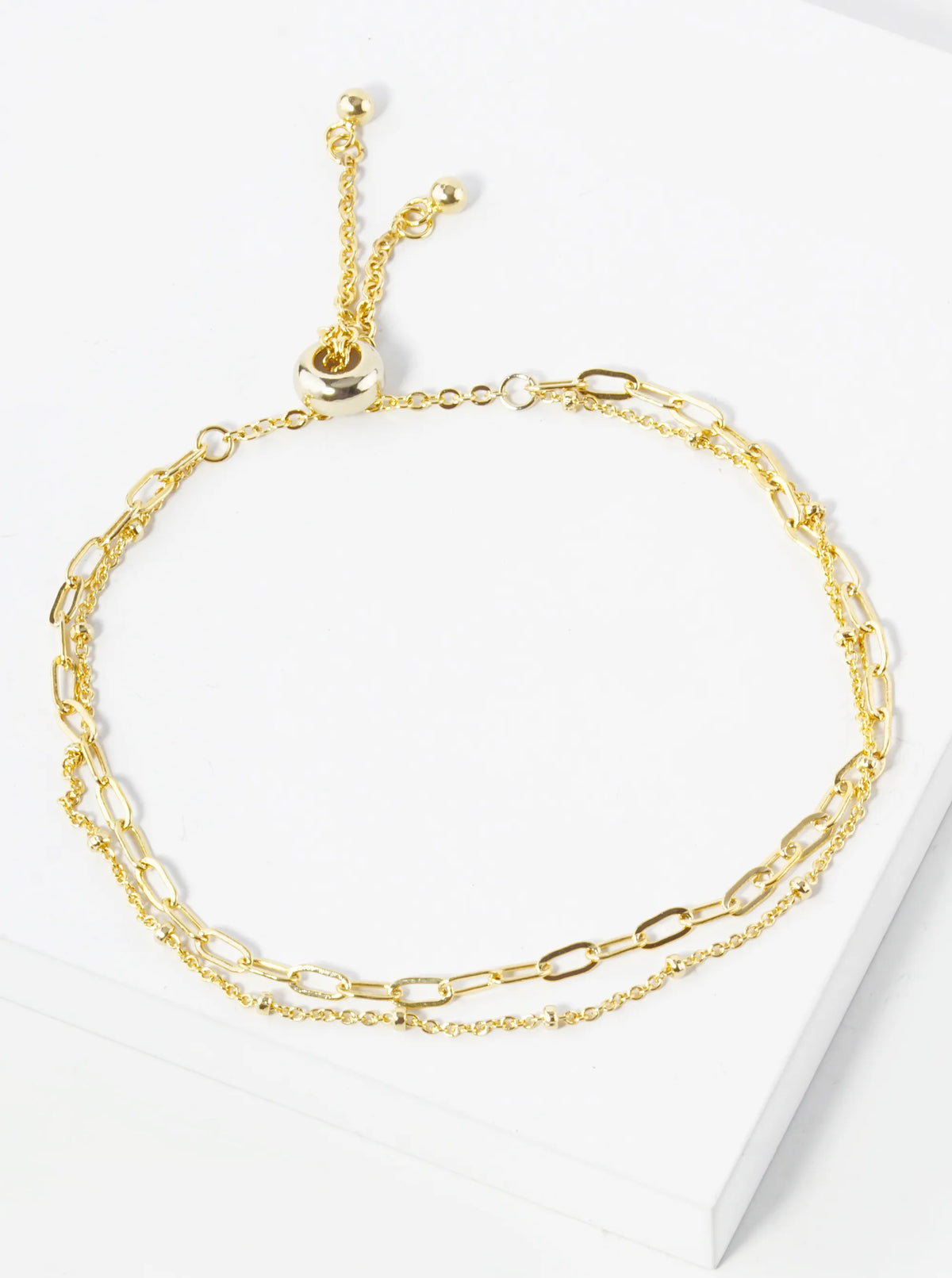 Minimalist 18K Gold Dipped Delicate Brass Double Chain Pull-Tie Bracelet