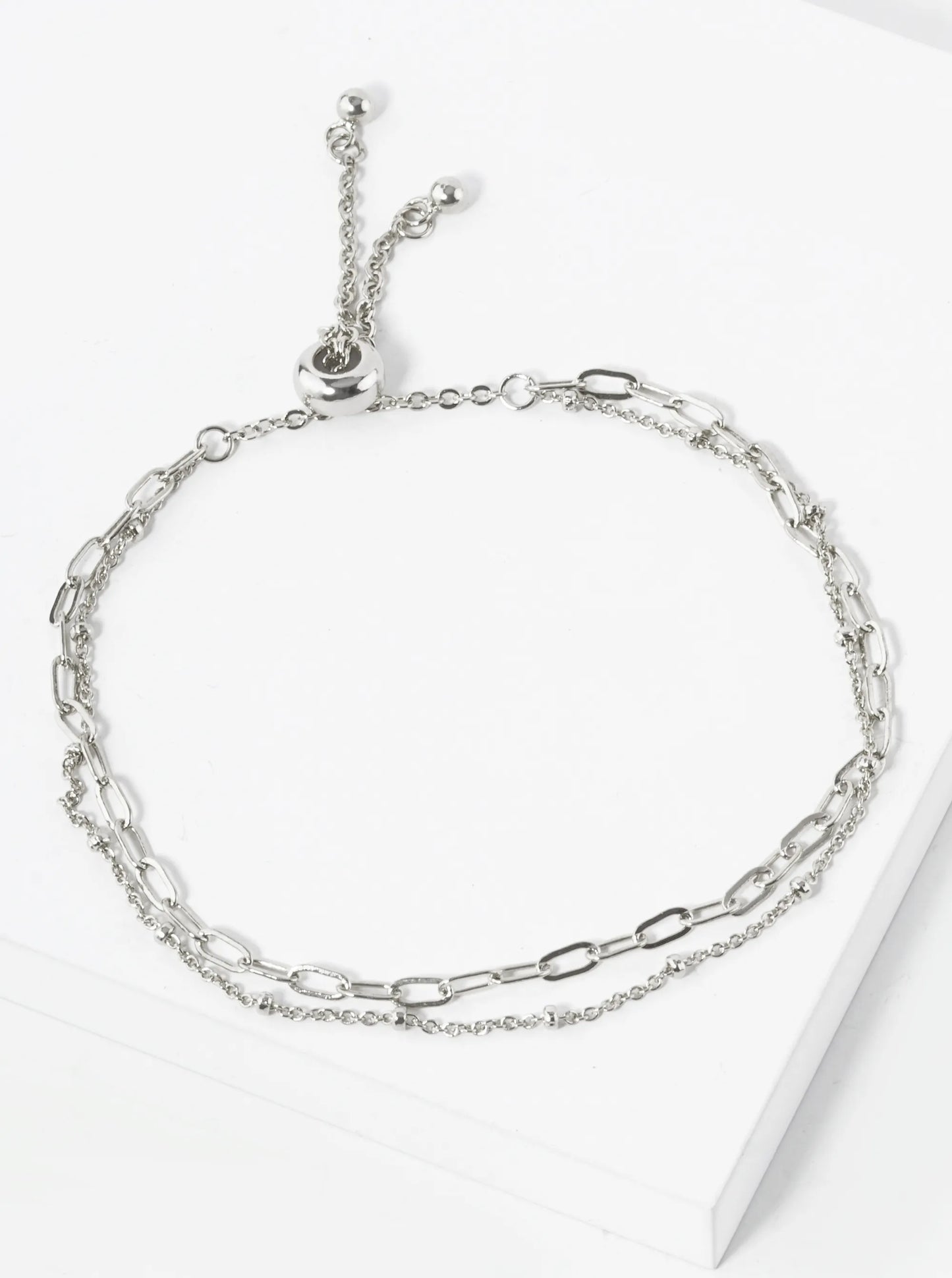 Minimalist 18K Gold Dipped Delicate Brass Double Chain Pull-Tie Bracelet