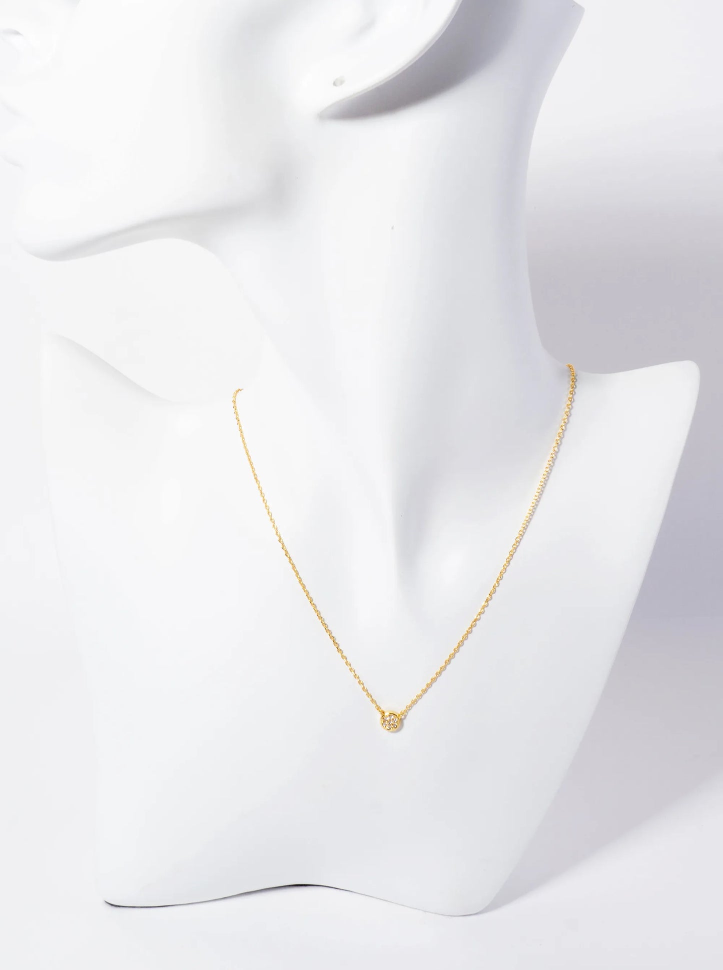 Minimalist 18K-Gold-Dipped Pave Set CZ 6mm Round Pendant Necklace