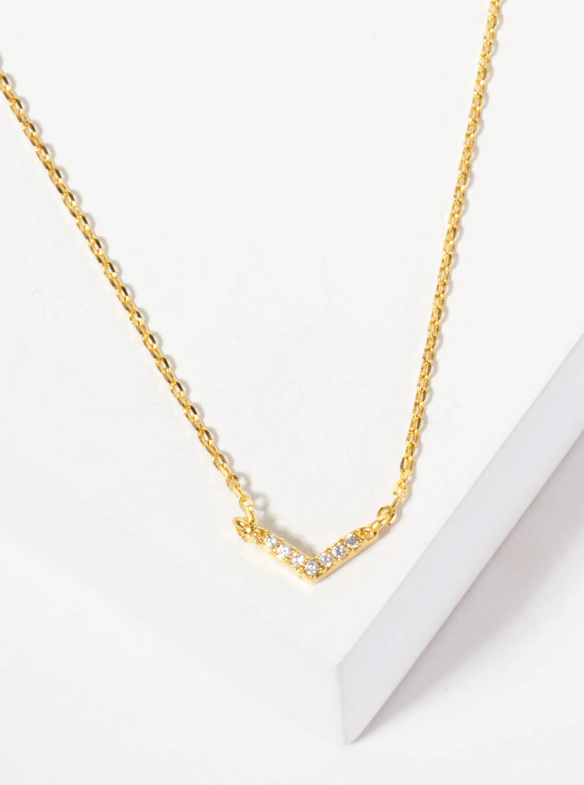 Minimalist 18K-Gold-Dipped Pave Set CZ Chevron Pendant Necklace