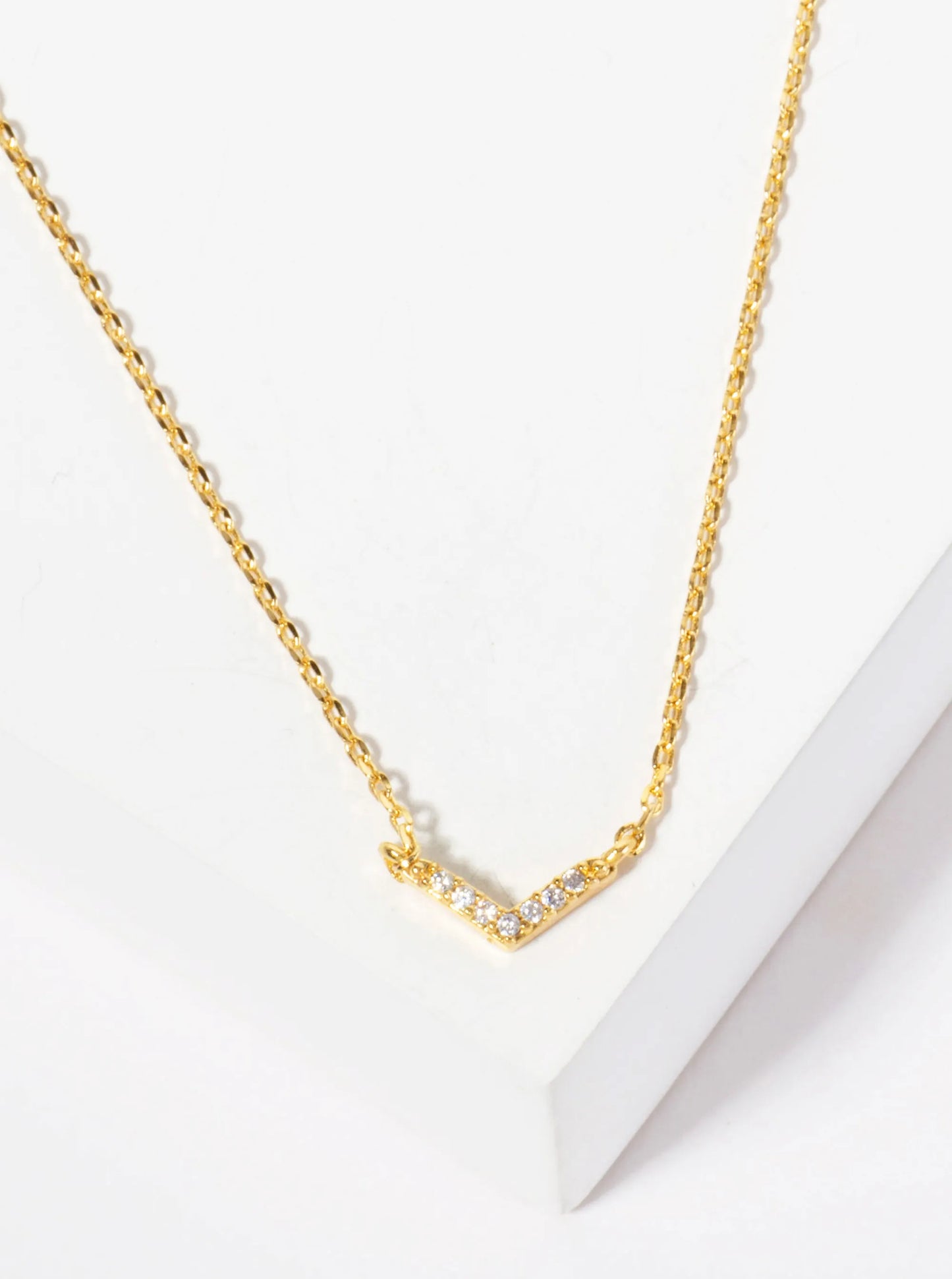 Minimalist 18K-Gold-Dipped Pave Set CZ Chevron Pendant Necklace