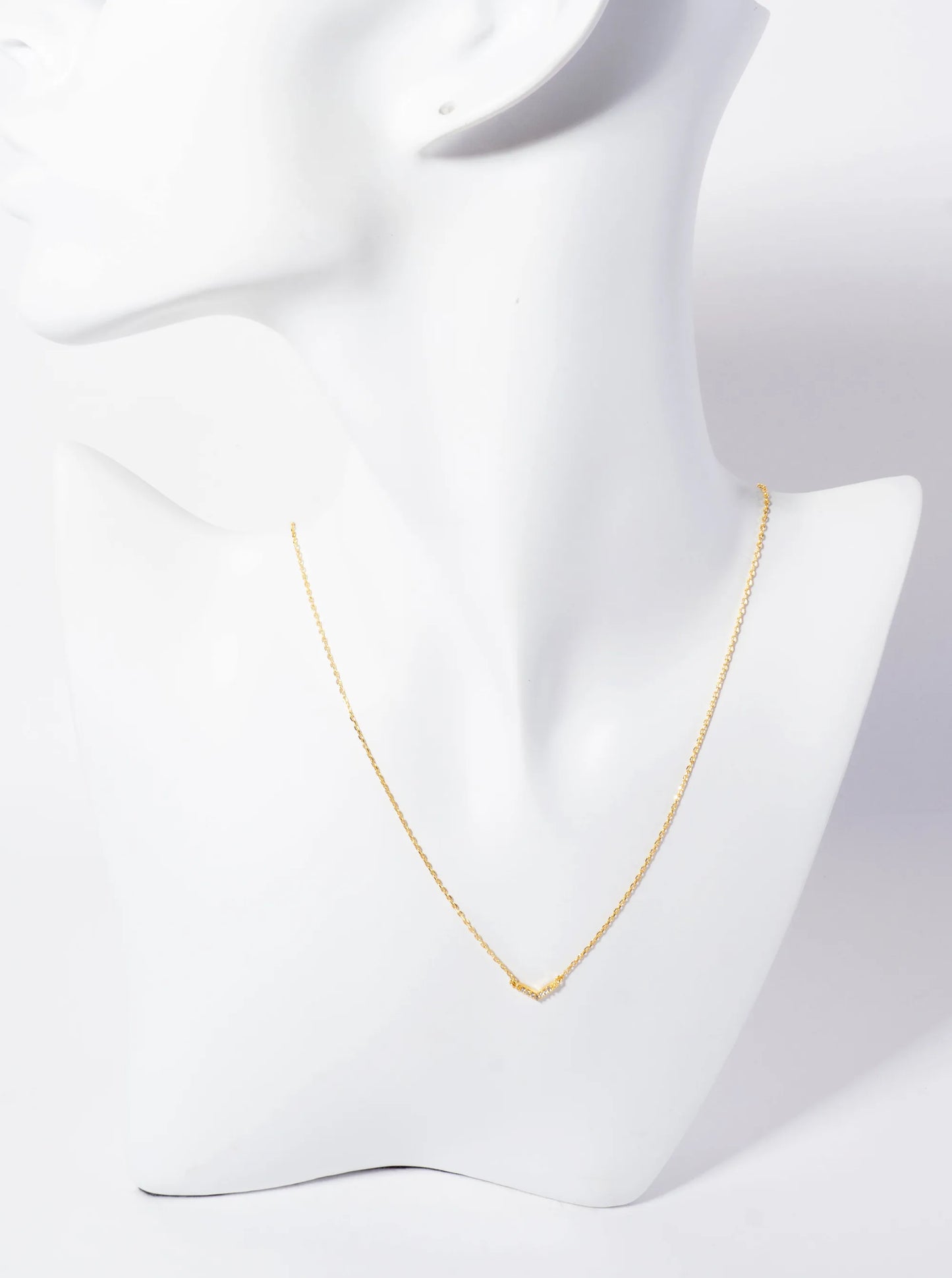 Minimalist 18K-Gold-Dipped Pave Set CZ Chevron Pendant Necklace
