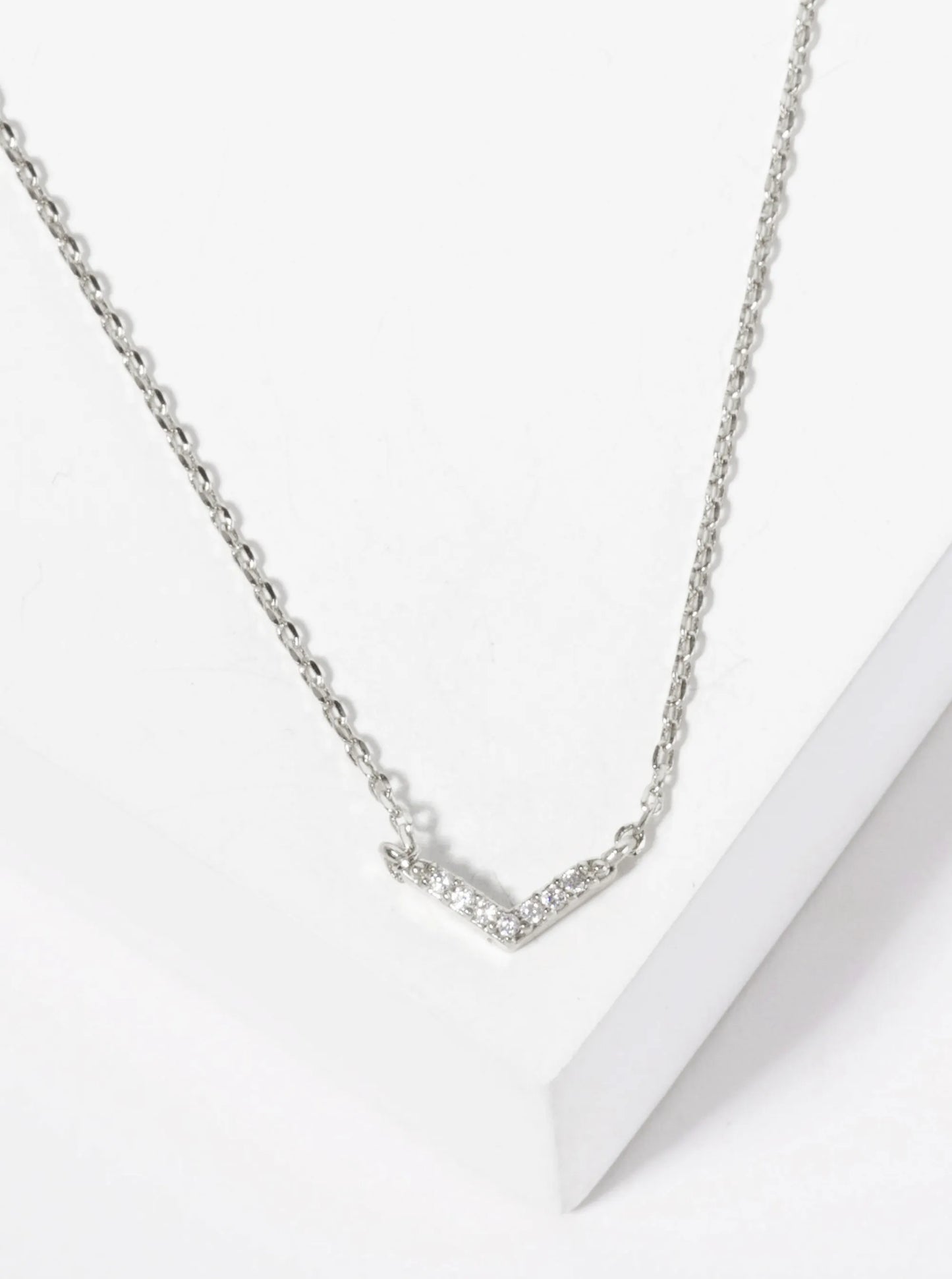 Minimalist 18K-Gold-Dipped Pave Set CZ Chevron Pendant Necklace