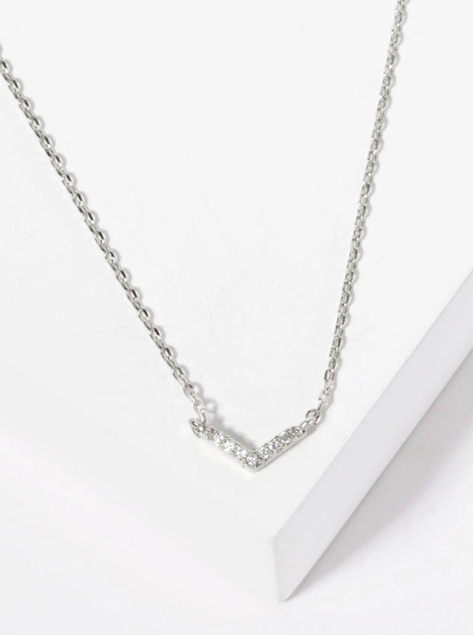 Minimalist 18K-Gold-Dipped Pave Set CZ Chevron Pendant Necklace