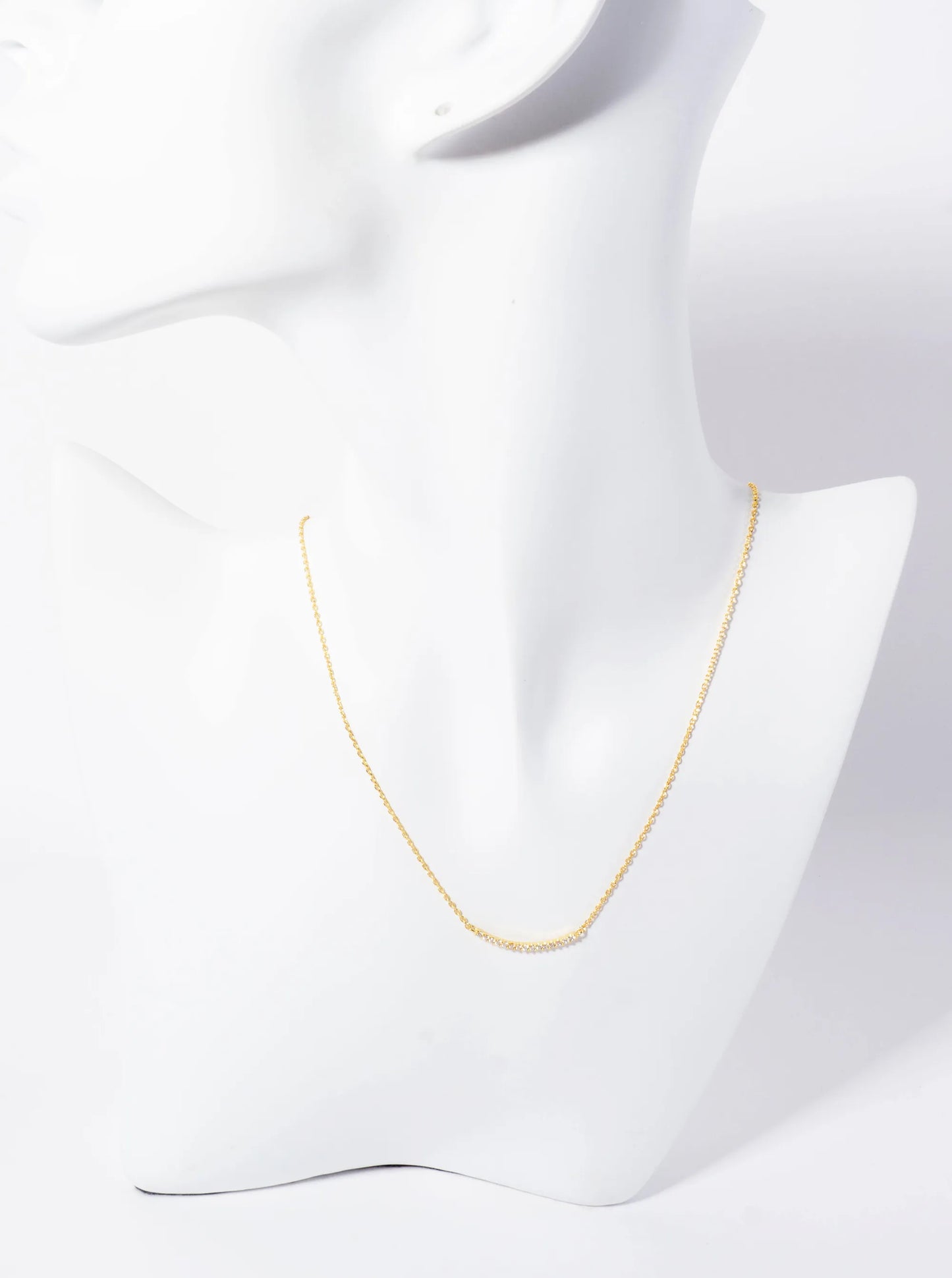Minimalist 18K-Gold-Dipped Pave Set CZ Delicate Curved Bar Pendant Necklace