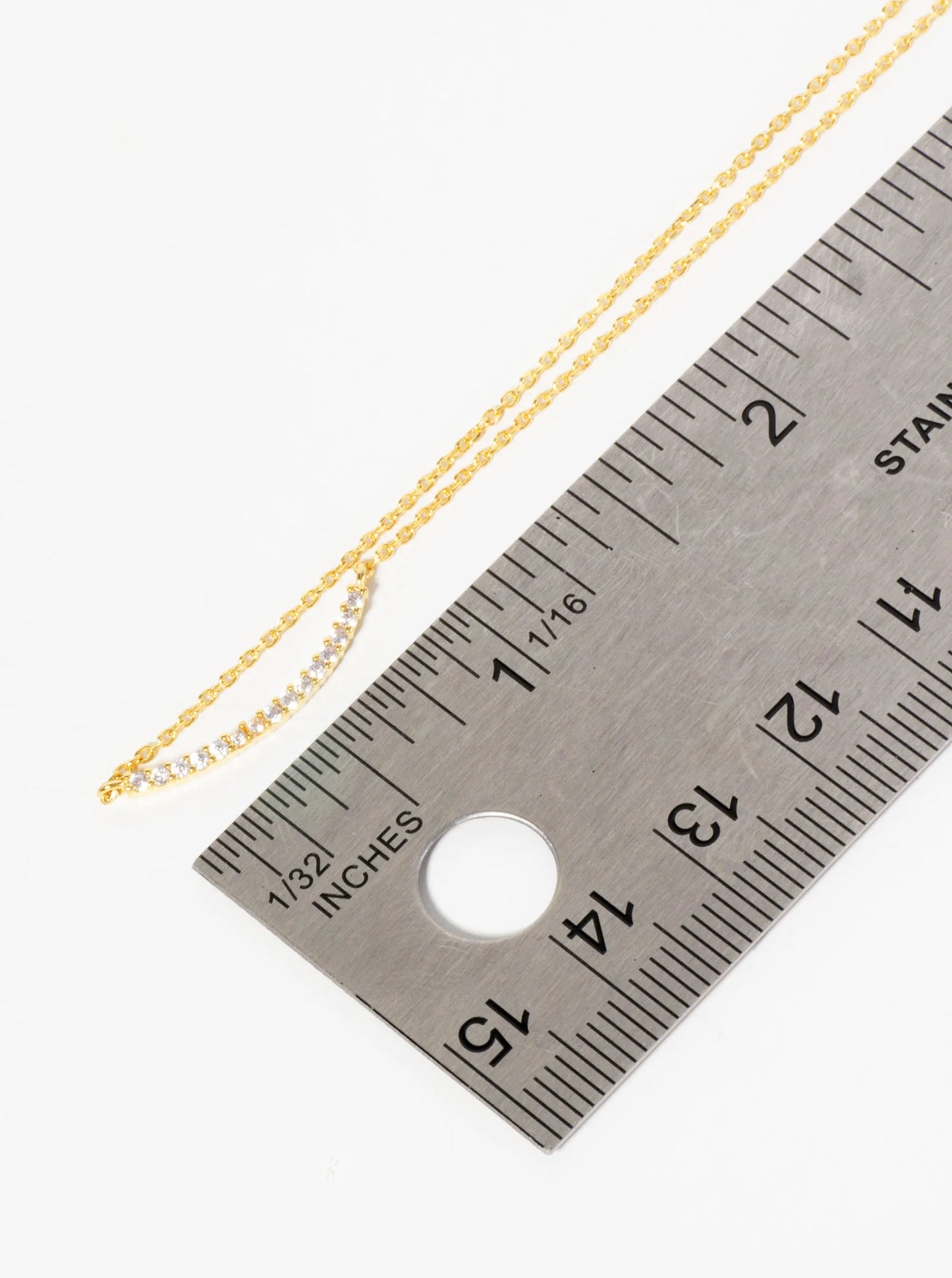 Minimalist 18K-Gold-Dipped Pave Set CZ Delicate Curved Bar Pendant Necklace