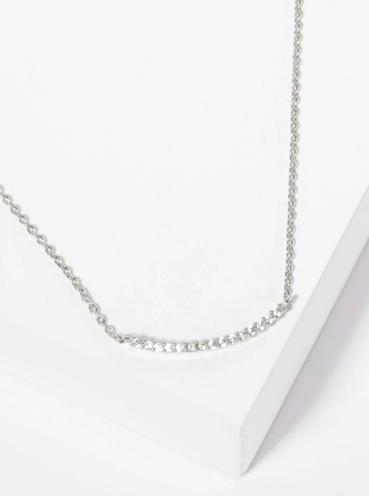 Minimalist 18K-Gold-Dipped Pave Set CZ Delicate Curved Bar Pendant Necklace