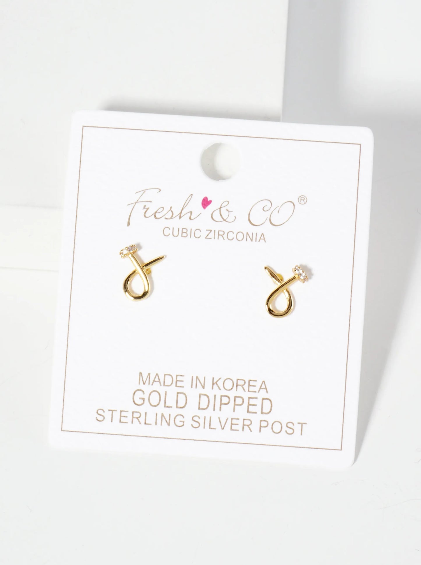 Minimalist 18K-Gold-Dipped Pave-Set Cubic-Zirconia Curved Nail Design Stud Earrings