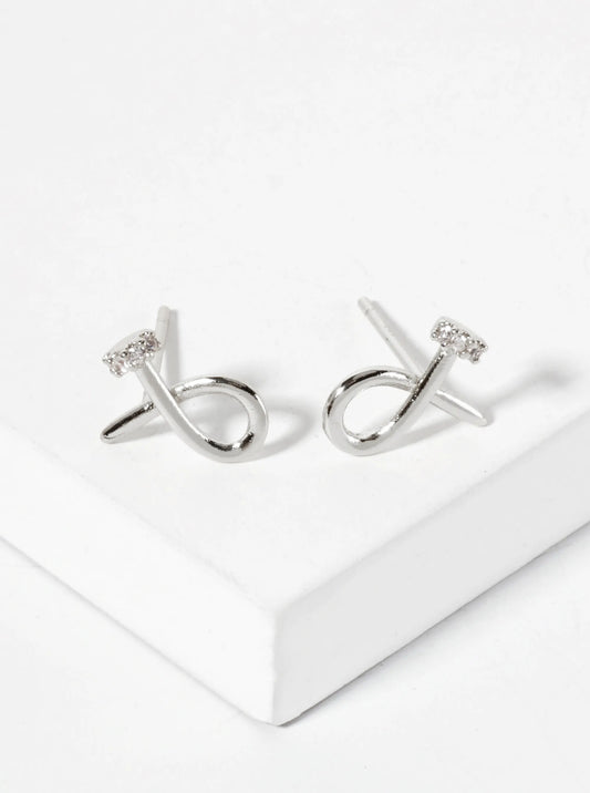 Minimalist 18K-Gold-Dipped Pave-Set Cubic-Zirconia Curved Nail Design Stud Earrings