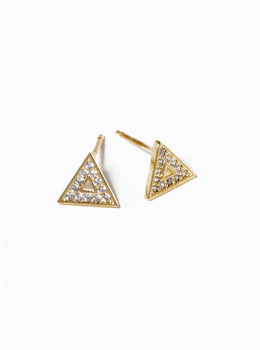 Minimalist 18K-Gold-Dipped Pave-Set Cubic-Zirconia Triangle Stud Earrings