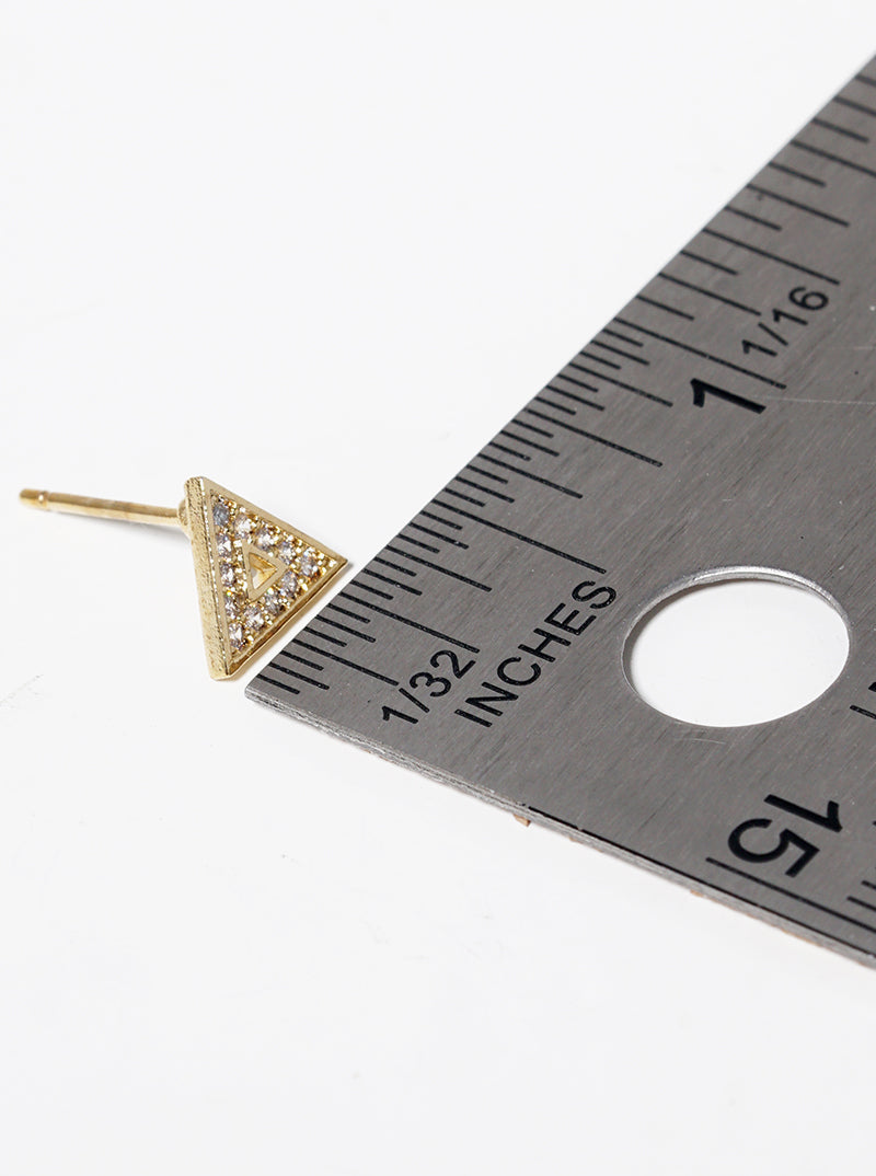 Minimalist 18K-Gold-Dipped Pave-Set Cubic-Zirconia Triangle Stud Earrings
