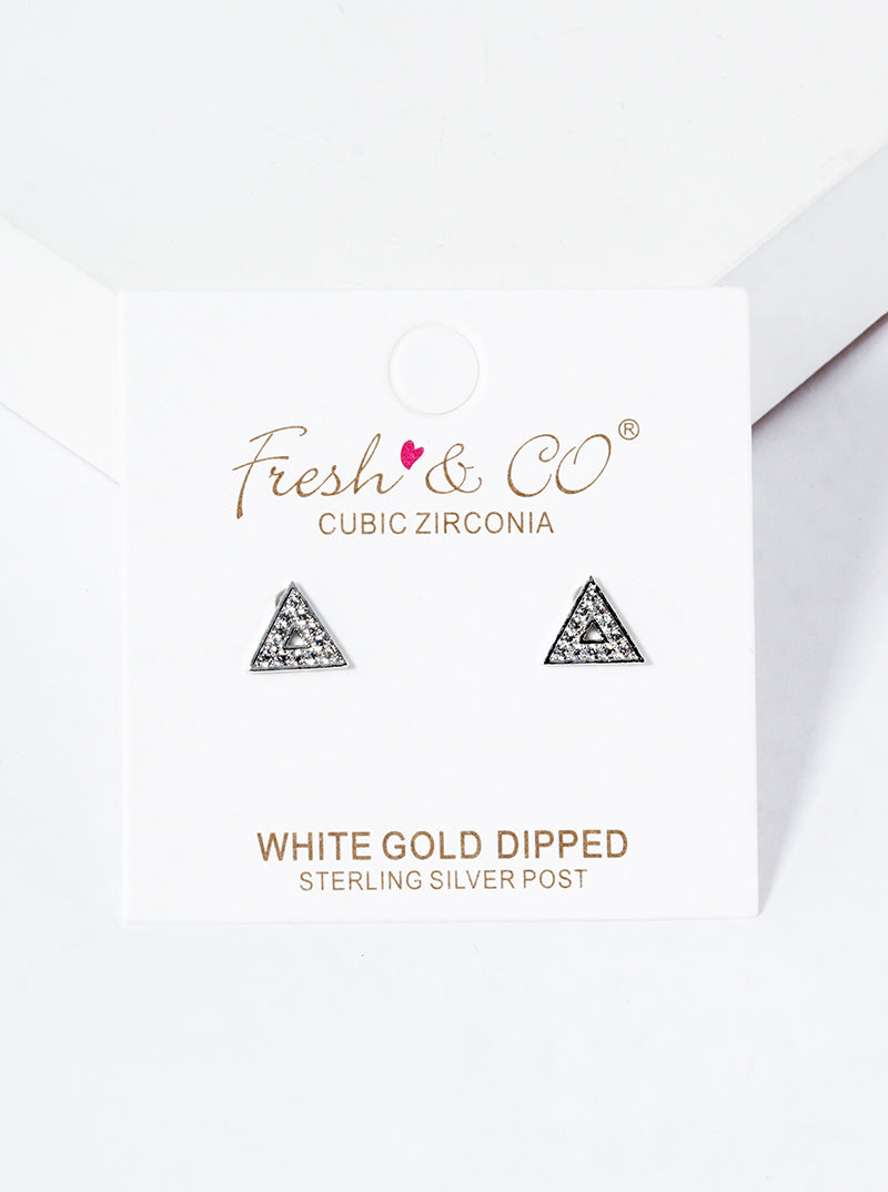 18K Gold Dipped CZ Stone Flower Post Stud Earrings
