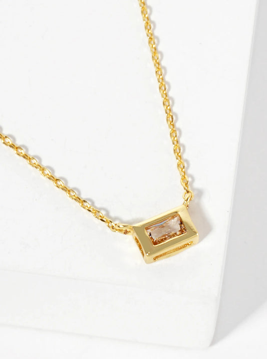 Minimalist 18K-Gold-Dipped Rectangular Cubic-Zirconia Pendant Necklace
