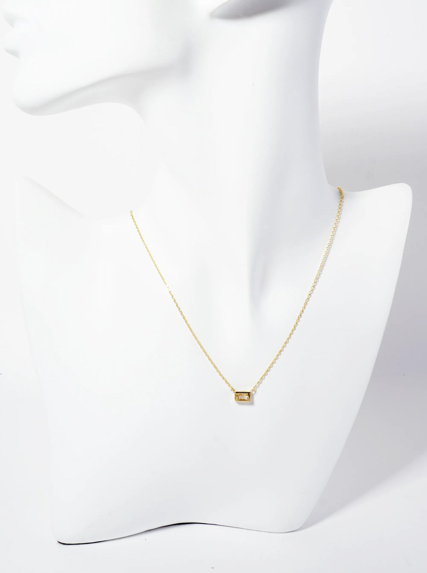 Minimalist 18K-Gold-Dipped Rectangular Cubic-Zirconia Pendant Necklace